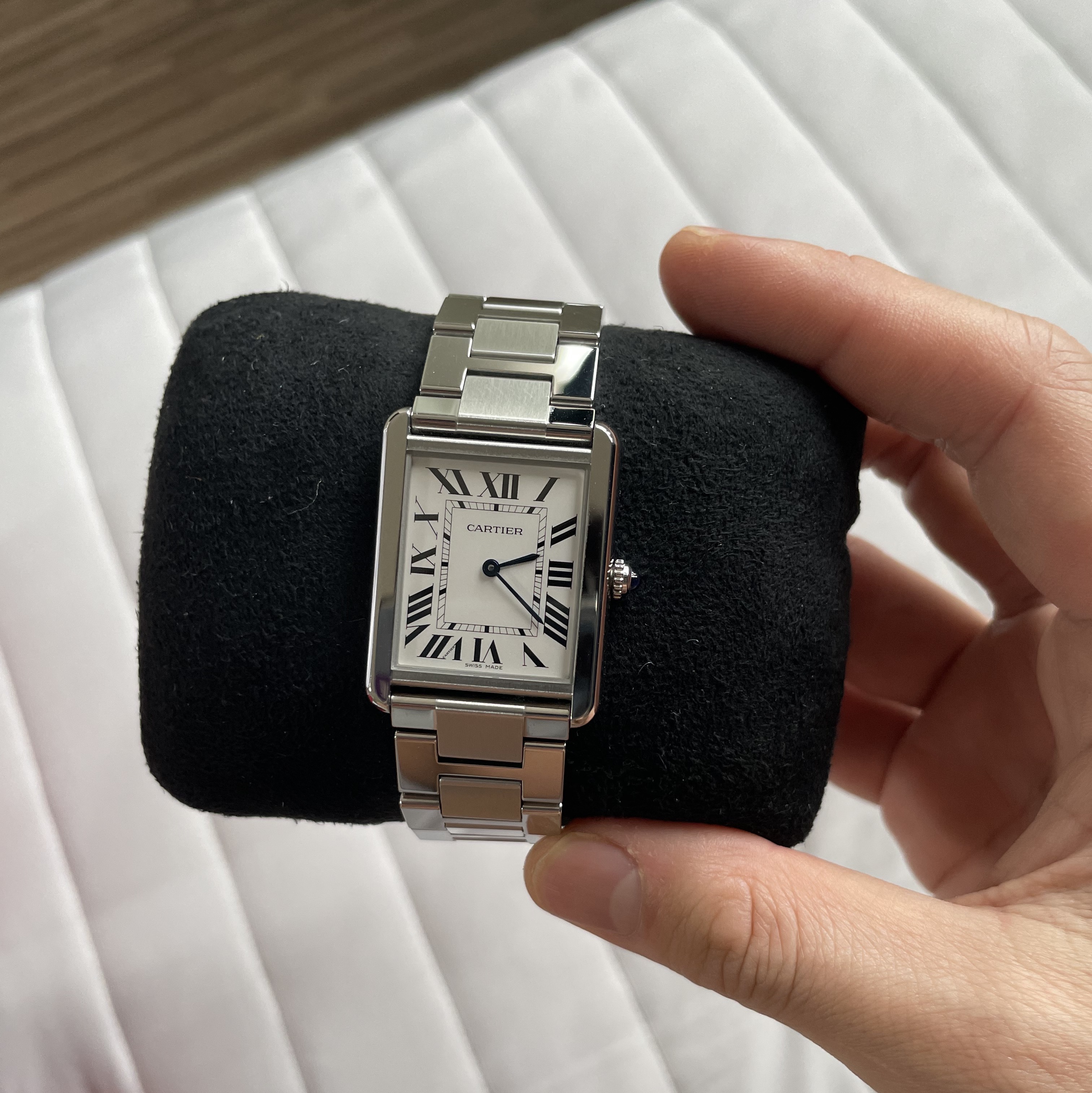 Cartier Tank Must Watch Large Quartz Steel Bracelet Steel 착용 스타일 - 2