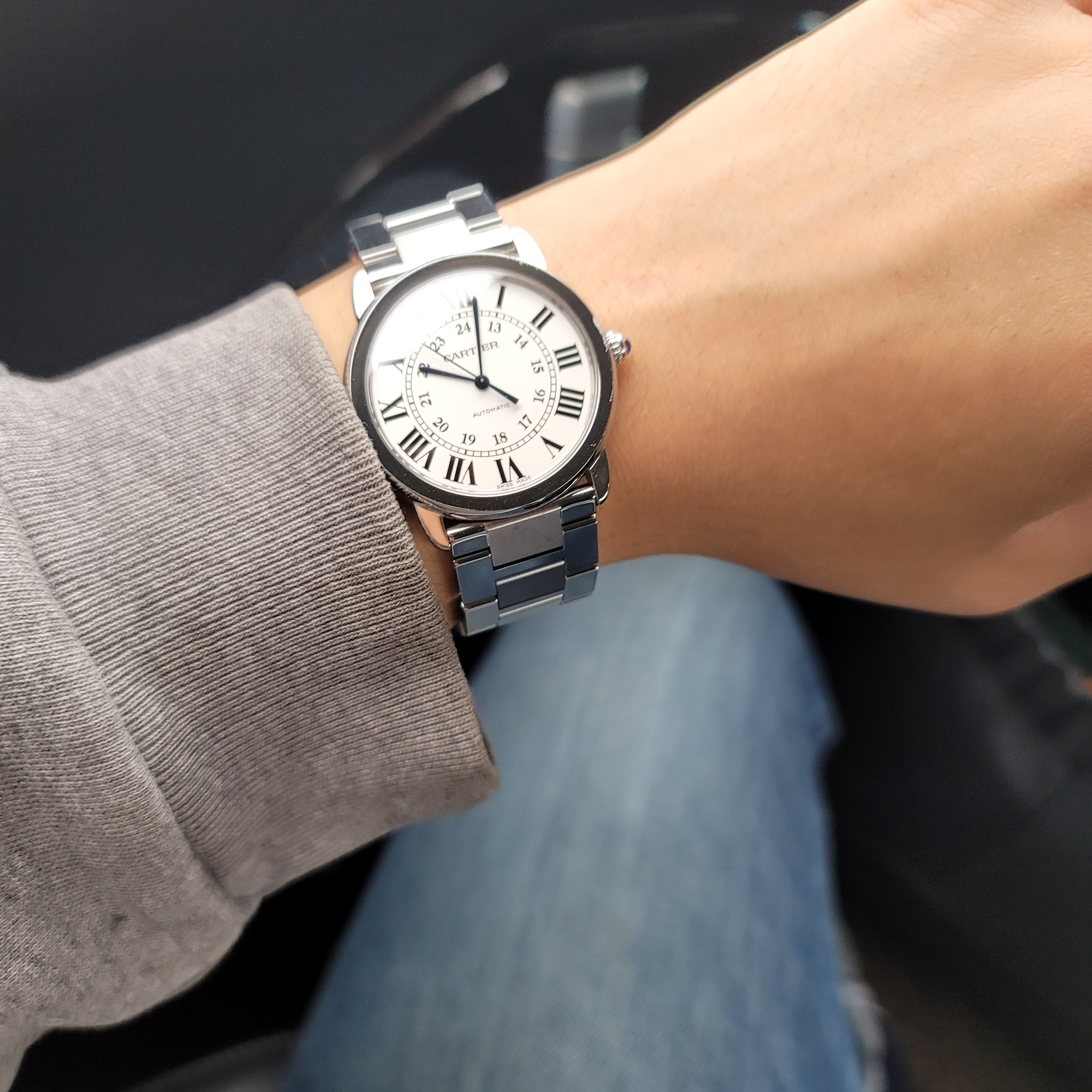 Cartier Ronde Solo Watch 36 Quartz Steel Bracelet Steel 착용 스타일