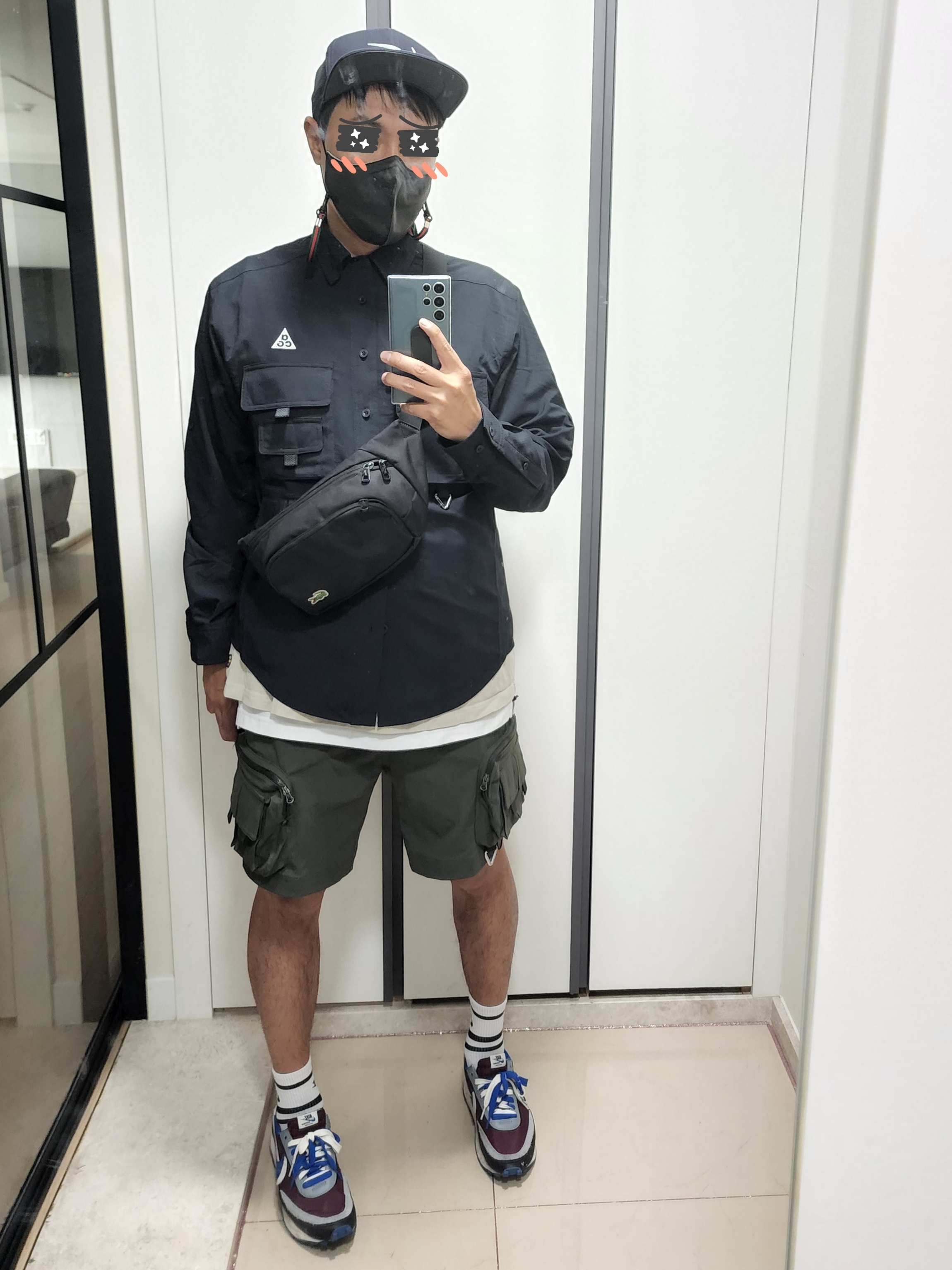 Nike ACG Devastation Trail Work Shirt Black - Asia, Nike ACG Cargo Shorts Sequoia - Asia 착용 스타일 - 1