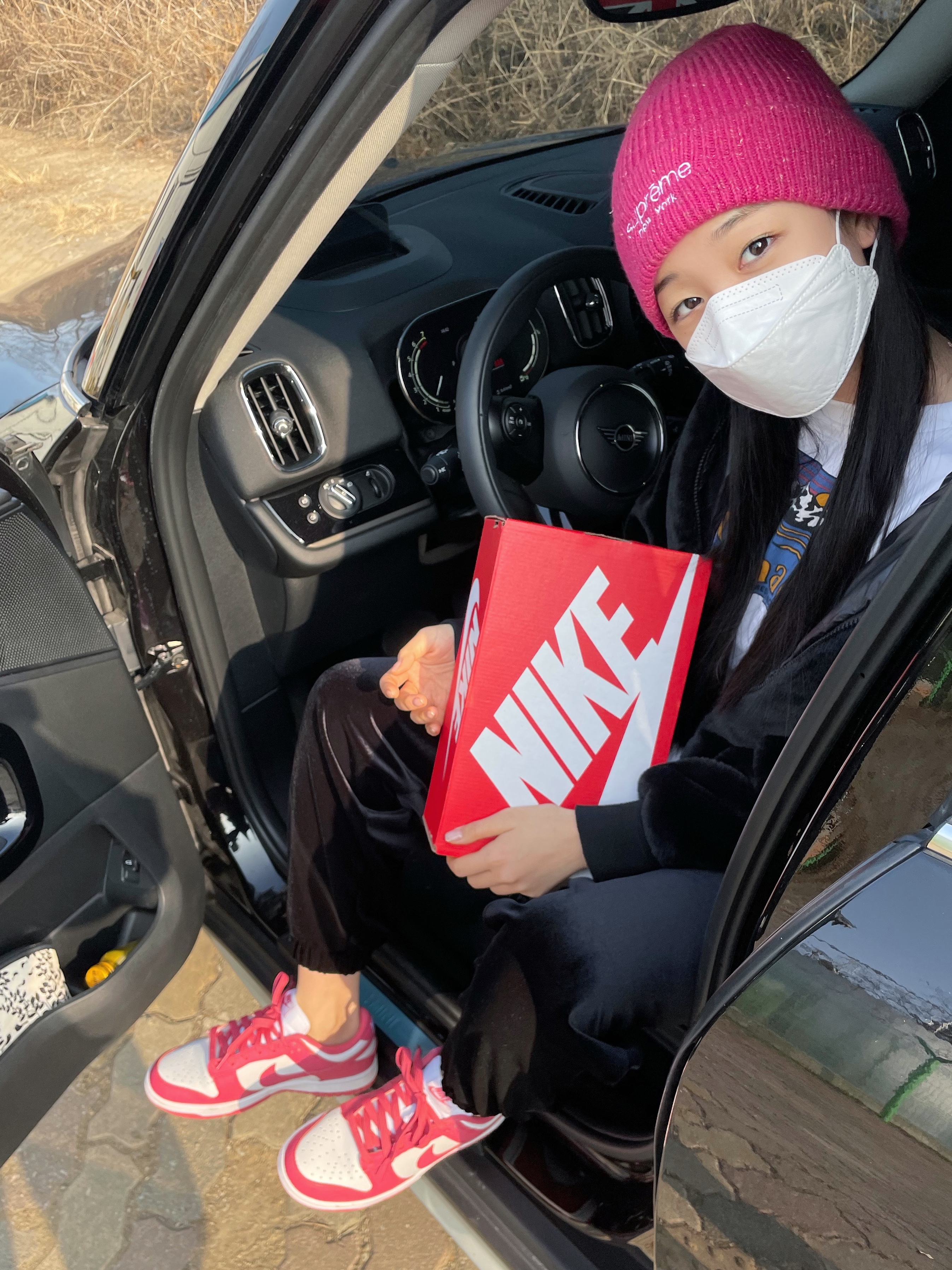 (W) Nike Dunk Low Archeo Pink, Supreme Rainbow Speckle Beanie Pink - 21FW 착용 스타일