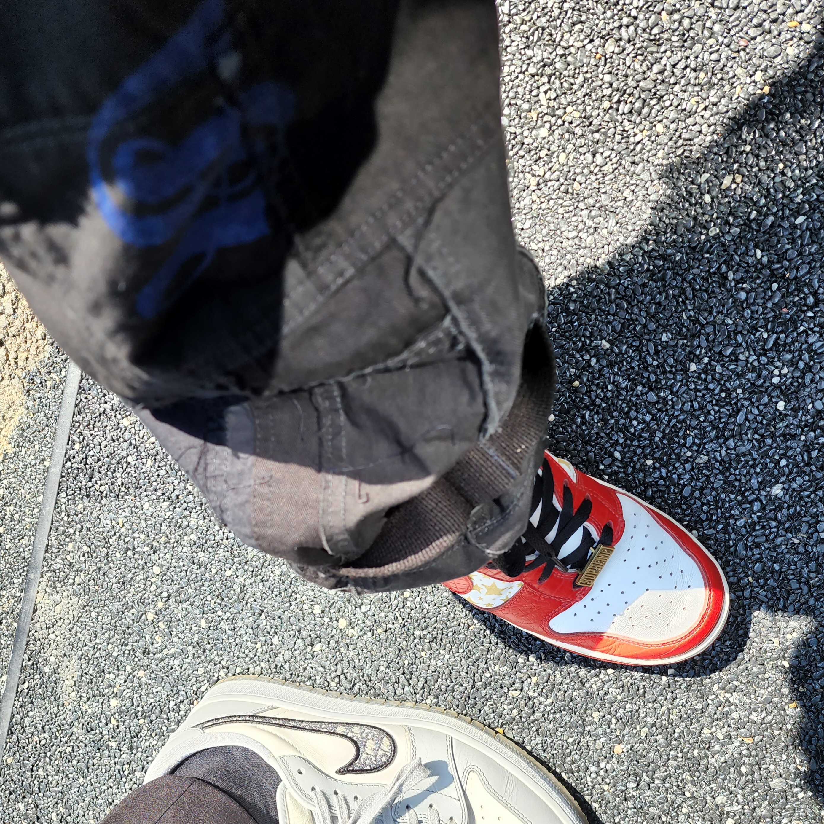 Supreme x Comme des Garcons Junya Watanabe Man Patchwork Cargo Pants Black - 21FW, Nike x Supreme Dunk High Pro SB Red Stars 착용 스타일