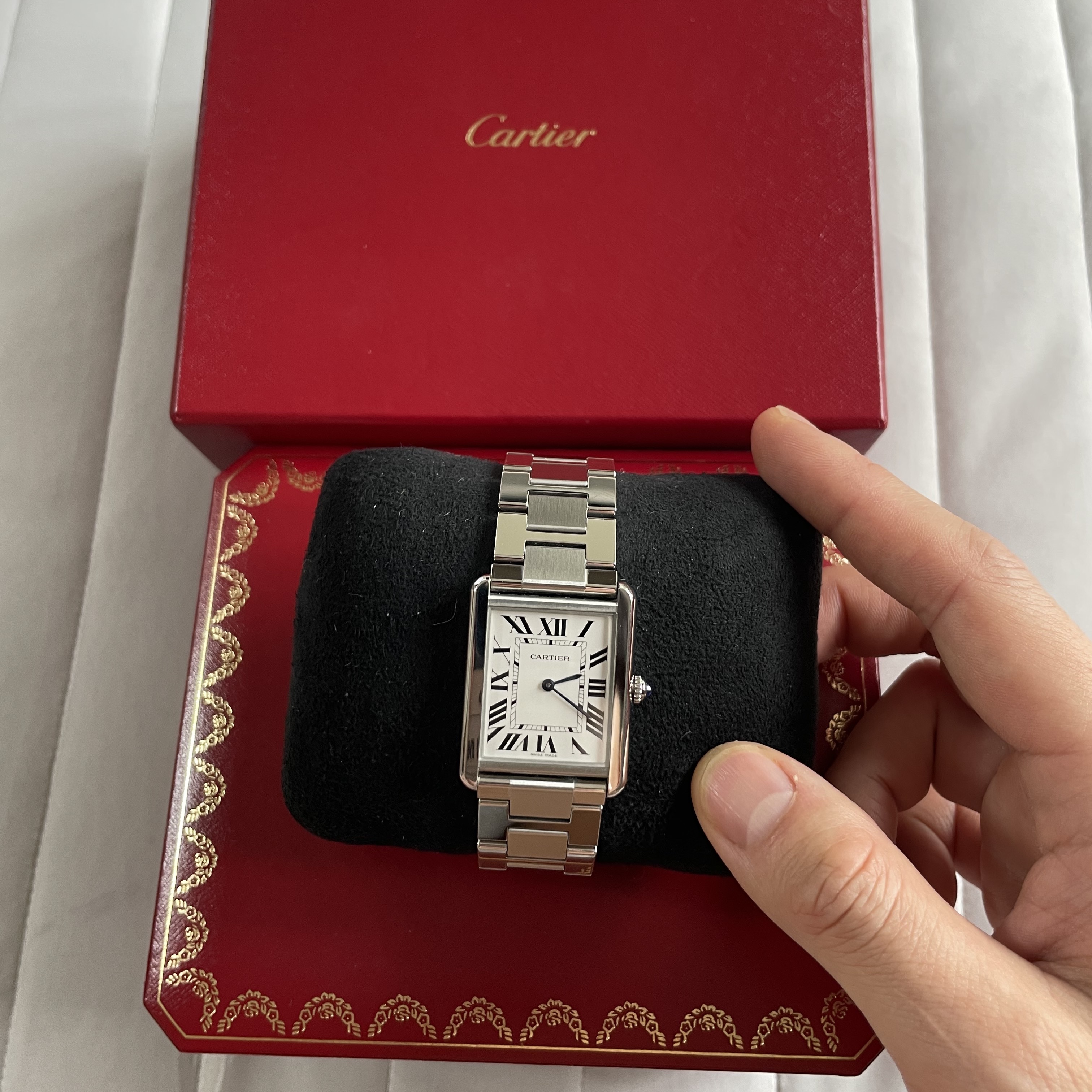 Cartier Tank Must Watch Large Quartz Steel Bracelet Steel 착용 스타일 - 1