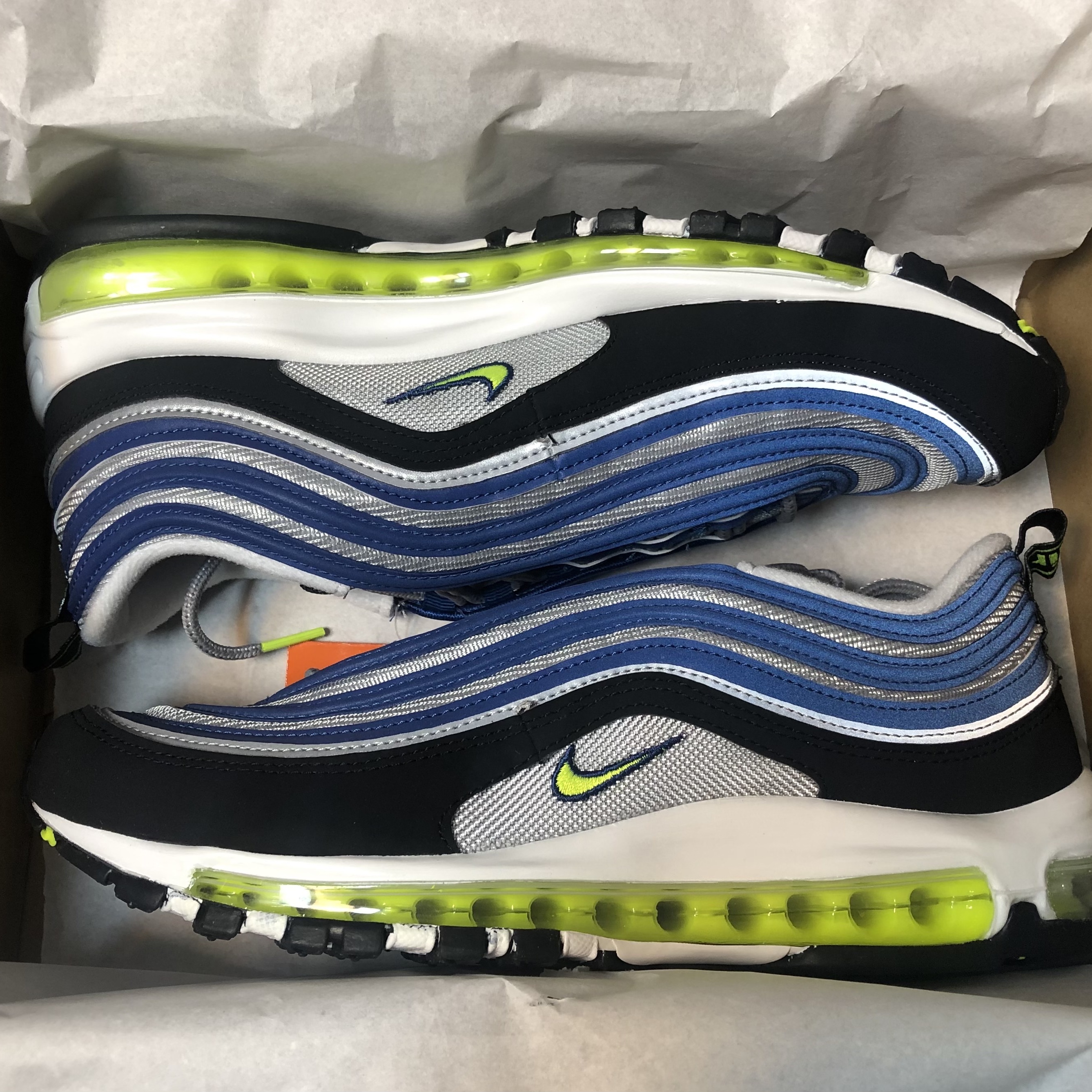 Nike Air Max 97 OG Atlantic Blue and Voltage Yellow 착용 스타일