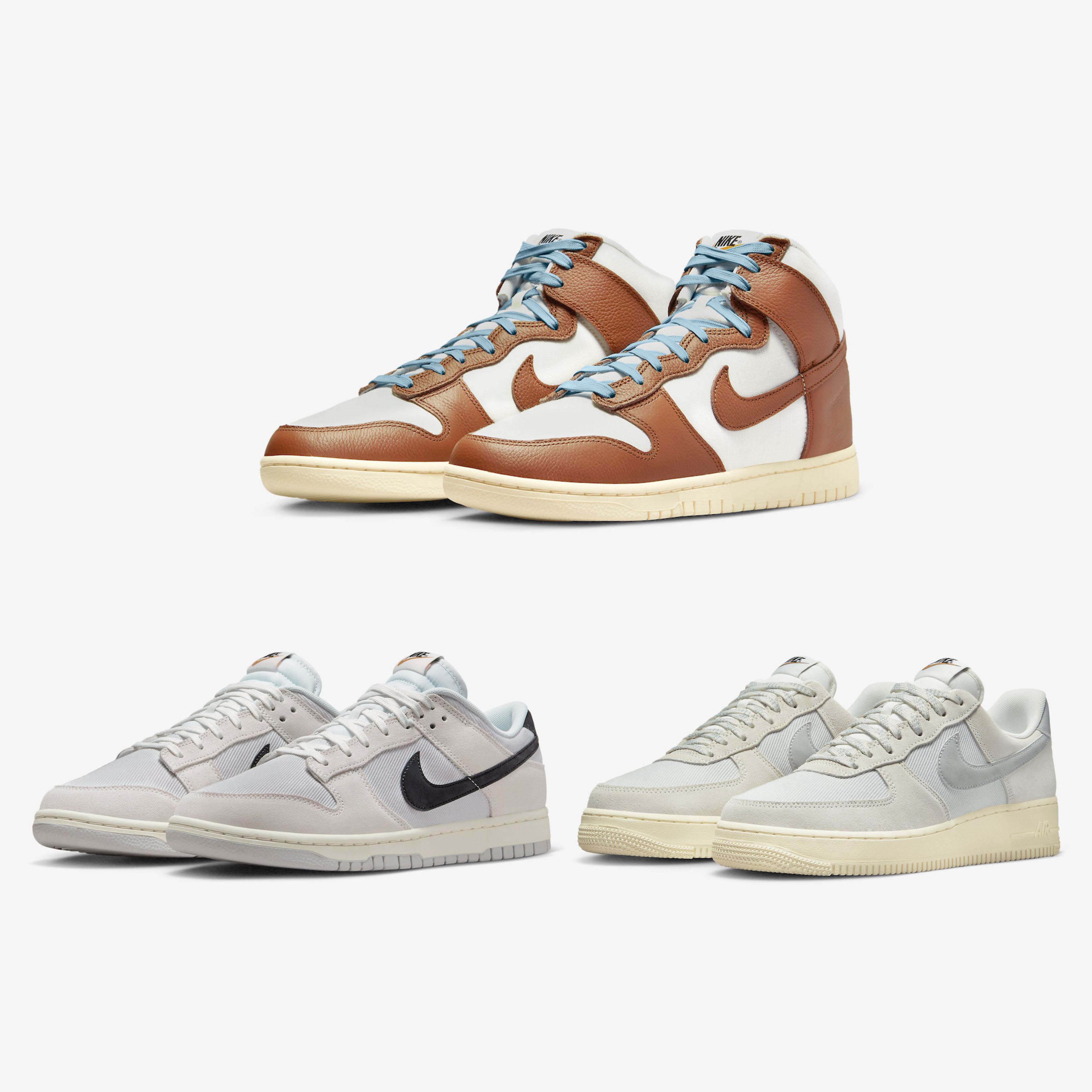 Nike Dunk High PRM Pecan and Sail, Nike Dunk Low SE Photon Dust and Summit White 착용 스타일 - 2