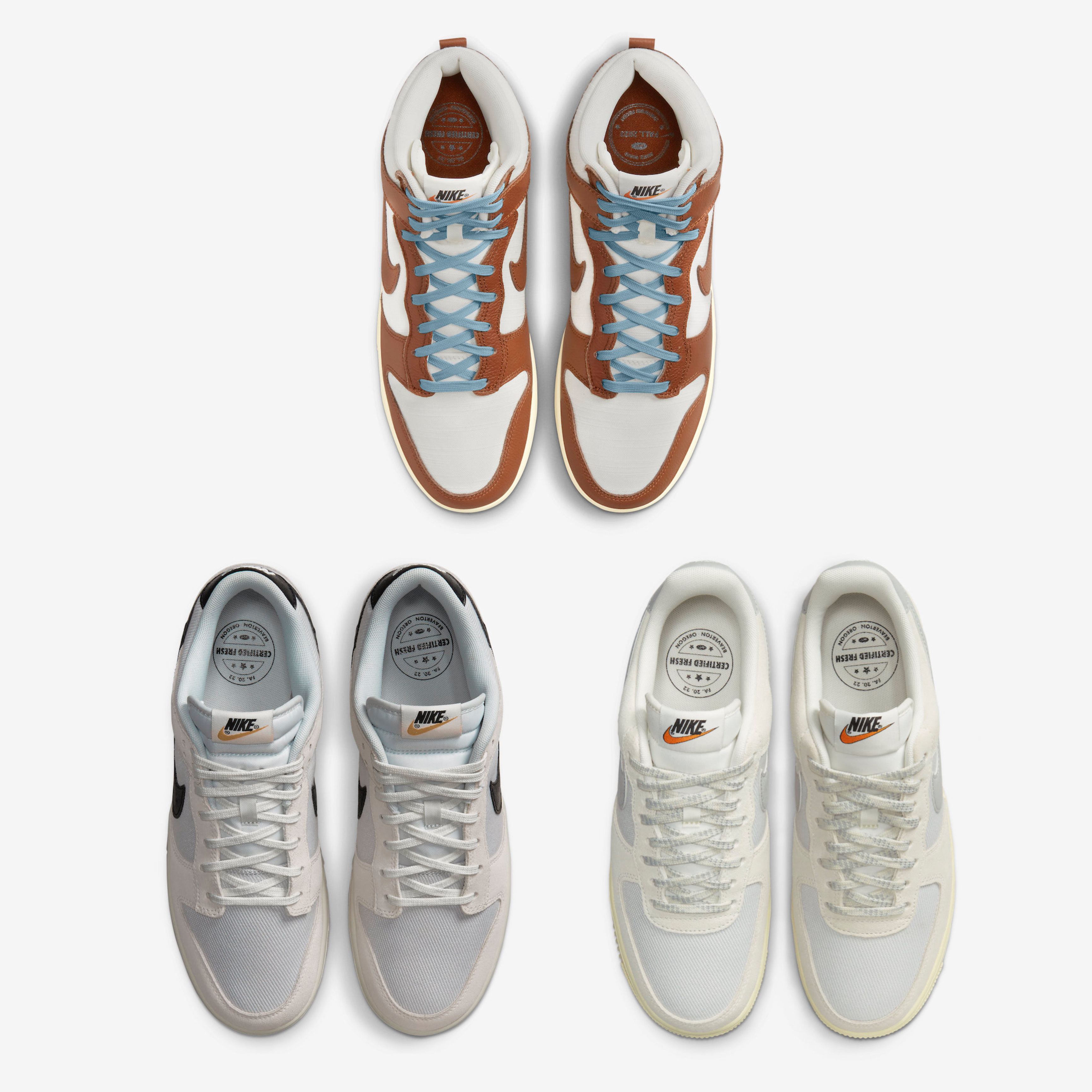 Nike Dunk High PRM Pecan and Sail, Nike Dunk Low SE Photon Dust and Summit White 착용 스타일 - 3