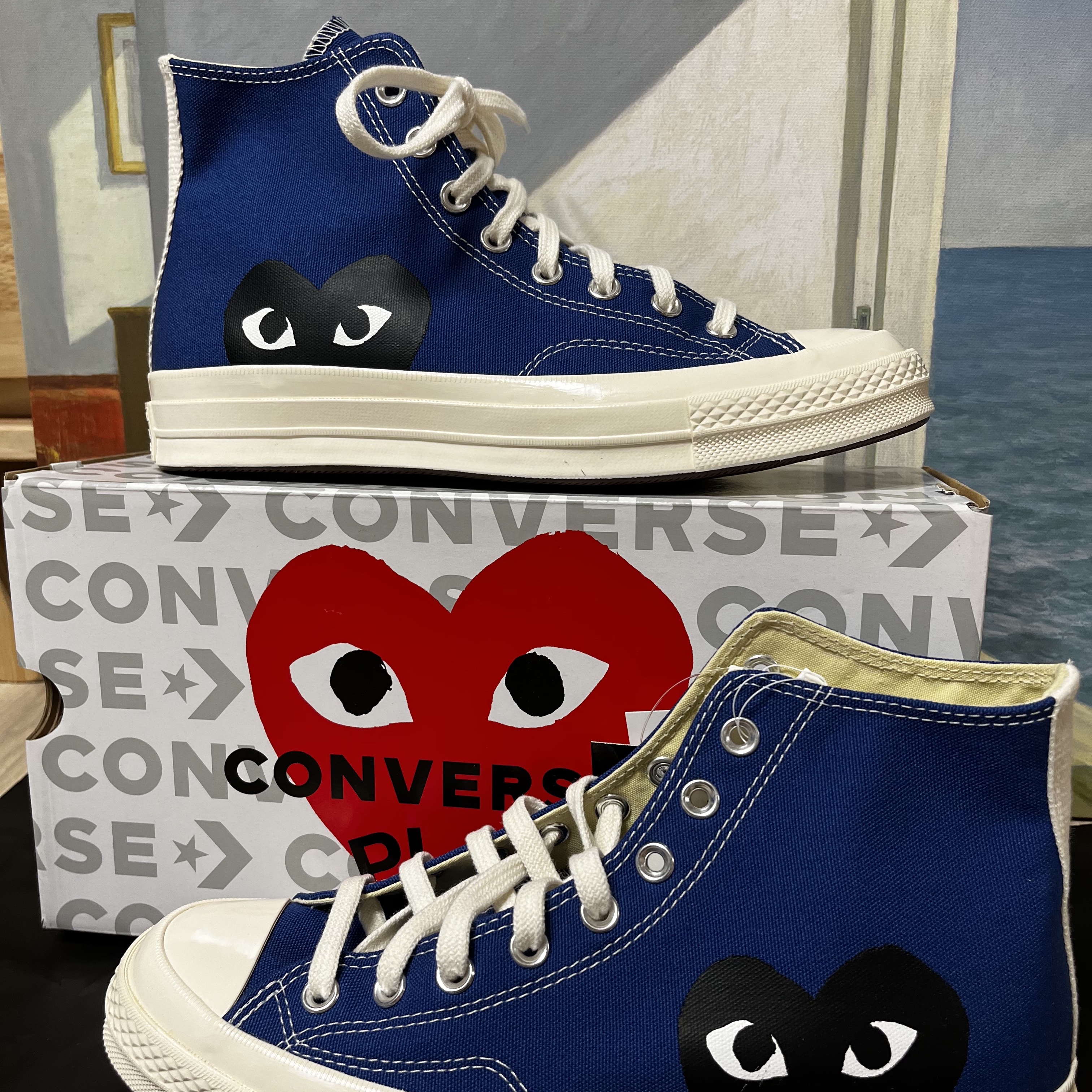 Converse x Play Comme des Garcons Chuck 70 Hi Blue Quartz 착용 스타일 - 1
