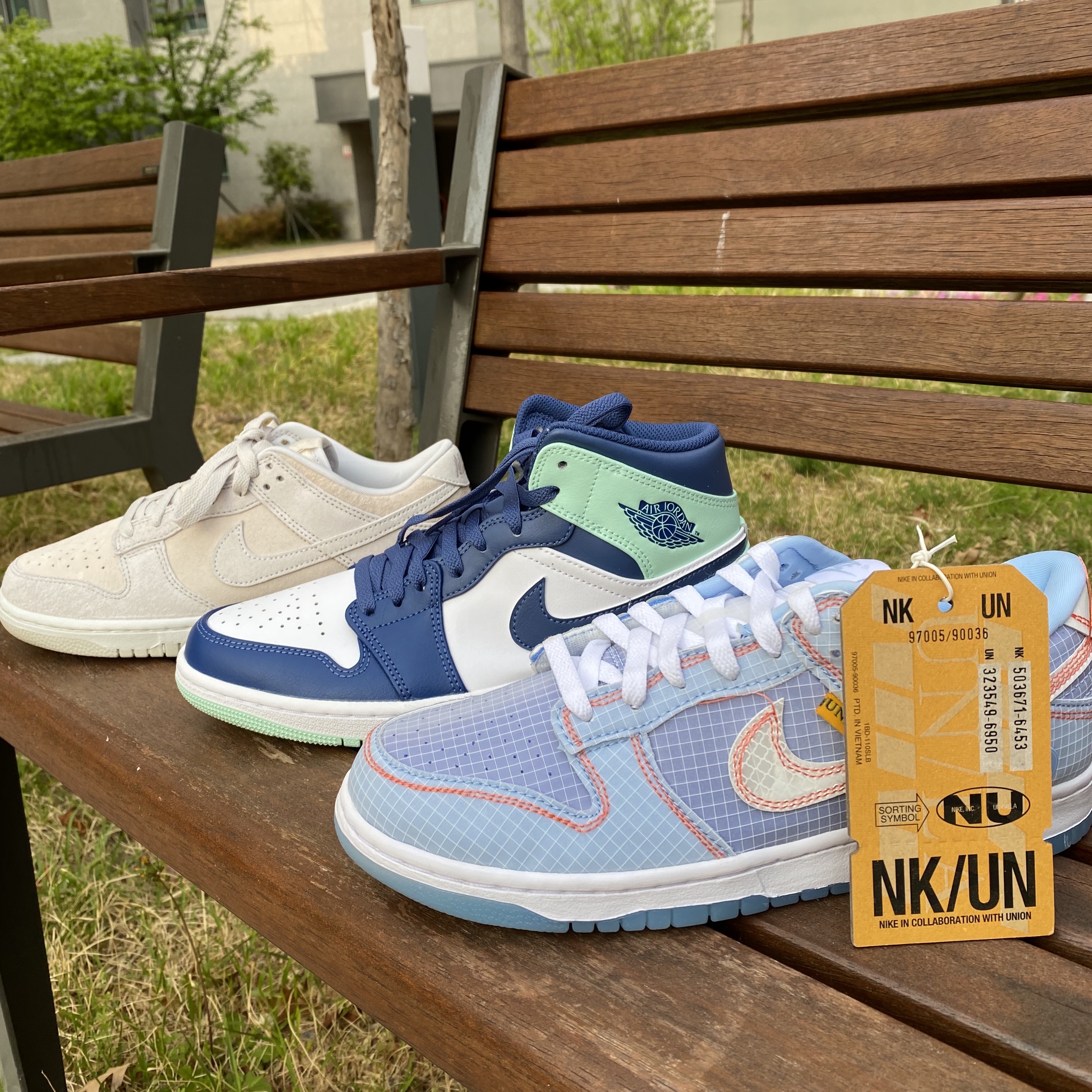 Nike Dunk Low Retro PRM Vast Grey, Jordan 1 Mid Blue Mint 착용 스타일 - 4