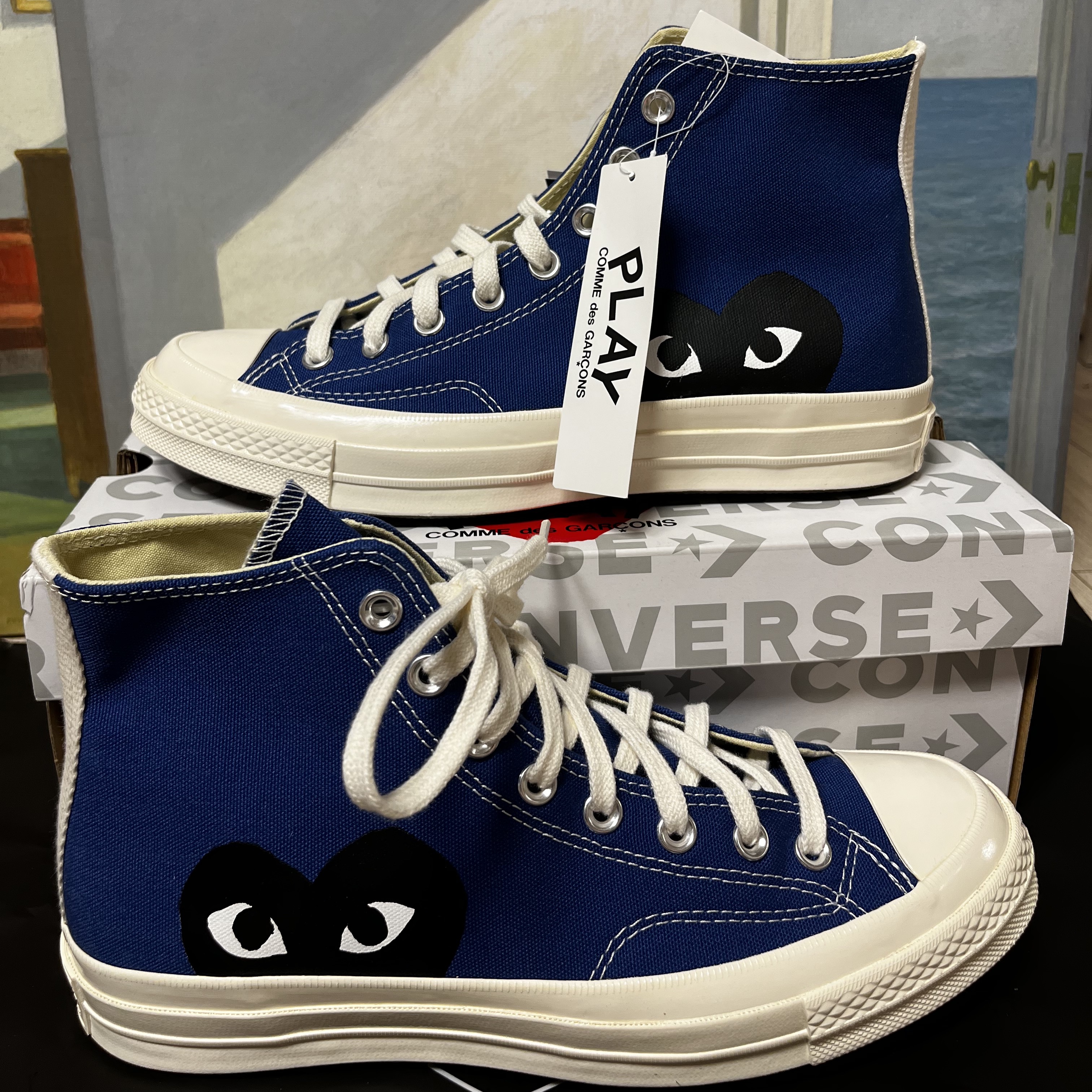 Converse x Play Comme des Garcons Chuck 70 Hi Blue Quartz 착용 스타일 - 2