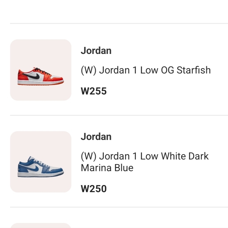 (W) Jordan 1 Low OG Starfish, (W) Jordan 1 Low White Dark Marina Blue 착용 스타일