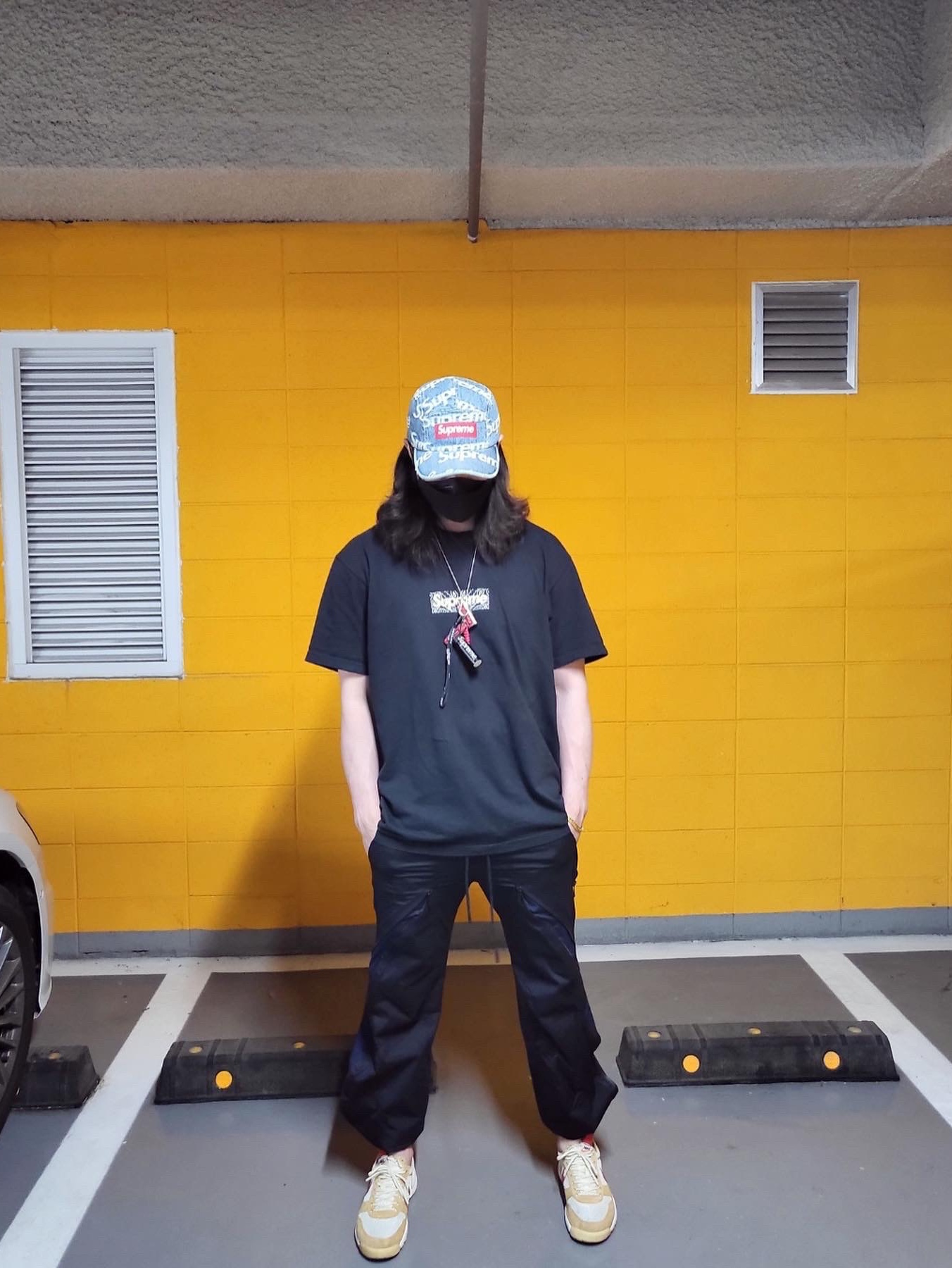 Supreme Bandana Box Logo T-Shirt Black - 19FW, Supreme Frayed Logos Denim Camp Cap Blue - 21SS 착용 스타일 - 2