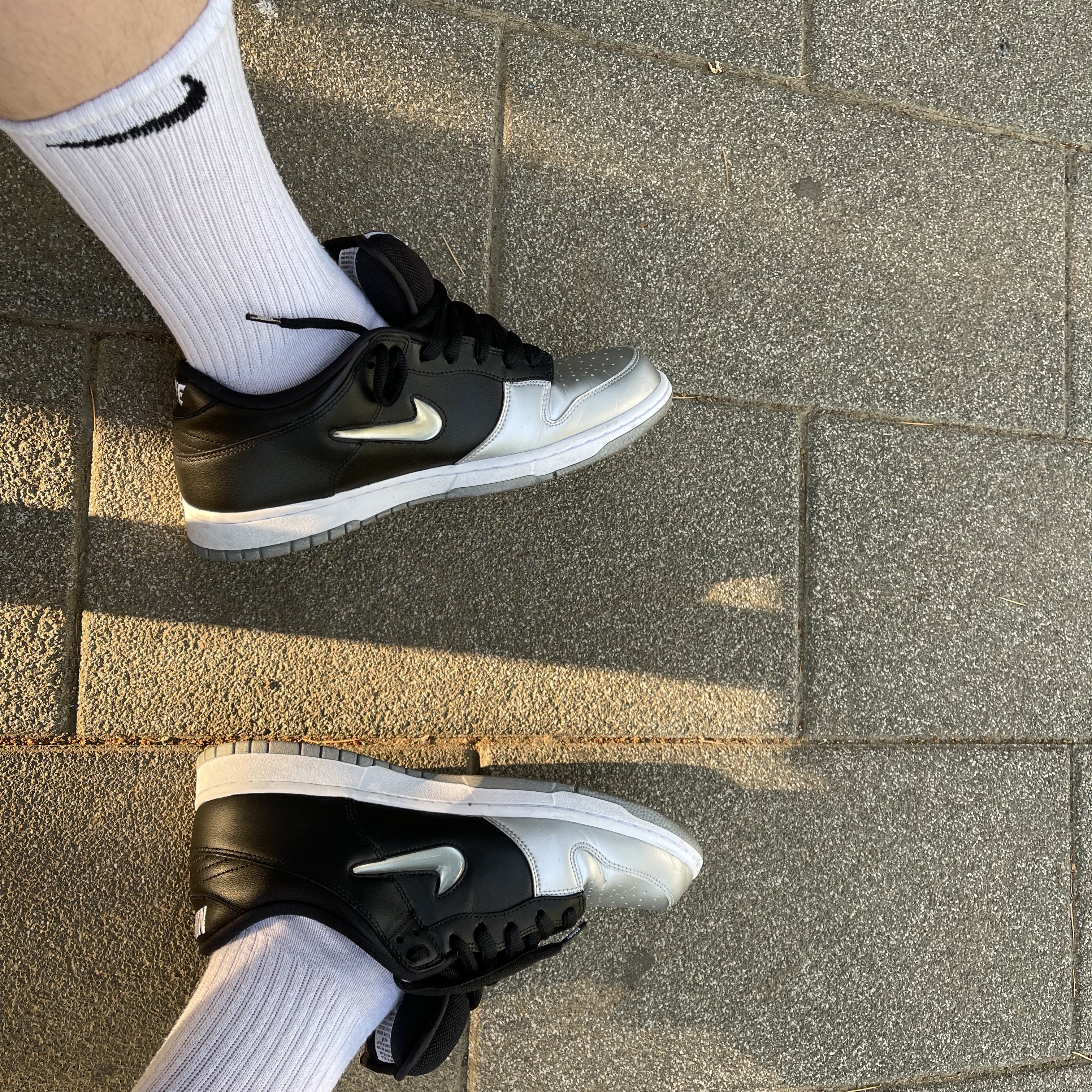 Nike x Supreme SB Dunk Low Jewel Swoosh Silver 착용 스타일 - 2