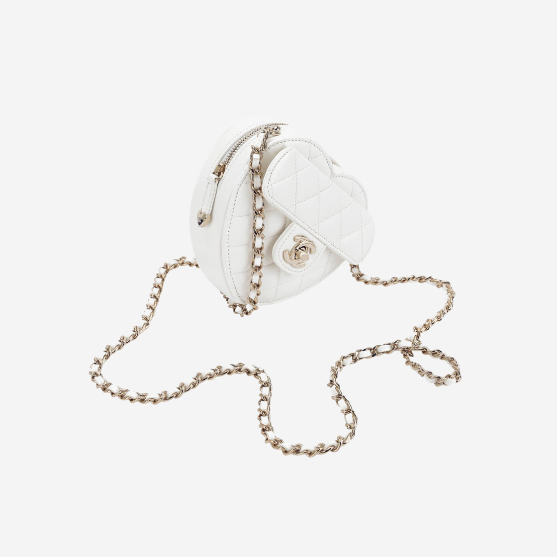 샤넬 핸들 장식의 하트 클러치 램스킨 & 골드 메탈 화이트(Chanel Heart Clutch with Chain Lambskin & Gold White) - 4