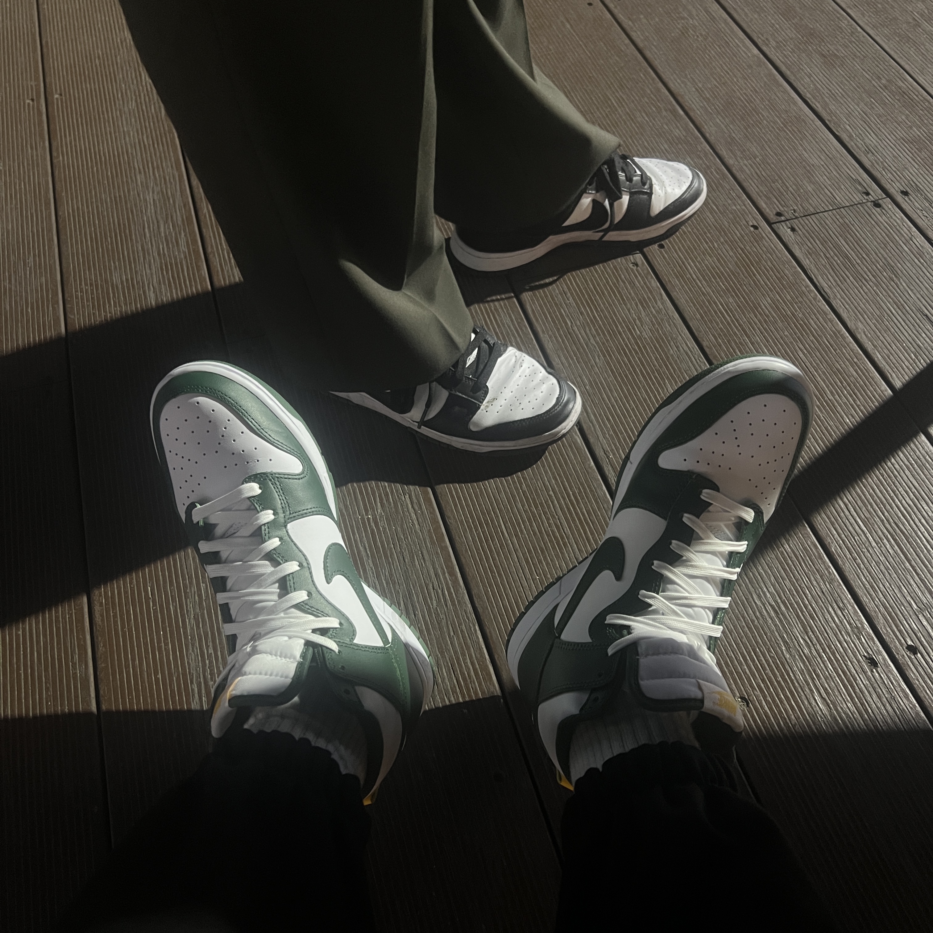 Nike Dunk High Retro Noble Green, Nike Dunk Low Retro Black 착용 스타일