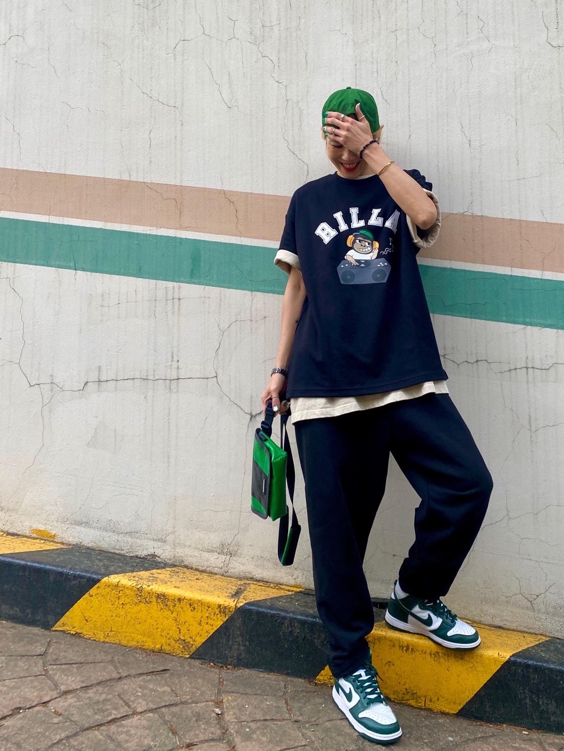 Nike Dunk High SP Spartan Green, Jordan x Off-White Pro Jumpman Air Cap Forest Green 착용 스타일 - 2