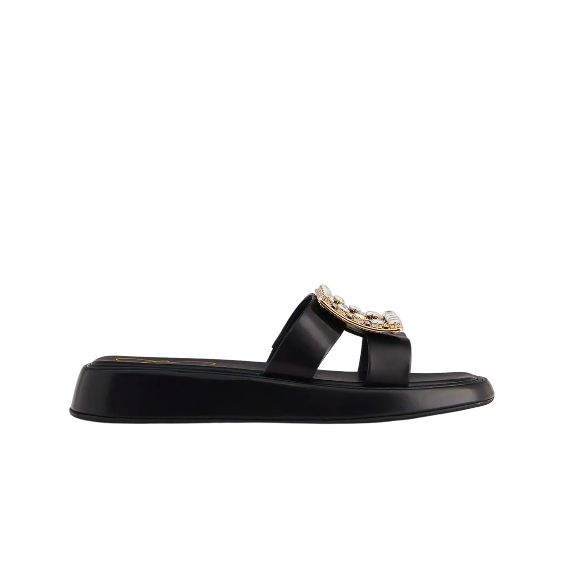 RVW60930750BSSB999 (W) Roger Vivier Vivier Slide Strass Buckle Mules in Leather Black