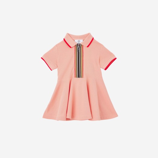 (유아) 버버리 아이콘 스트라이프 디테일 코튼 피케 폴로셔츠 드레스 라이트 클레이 핑크