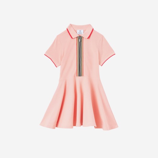 (키즈) 버버리 아이콘 스트라이프 트리밍 코튼 피케 폴로셔츠 드레스 라이트 클레이 핑크