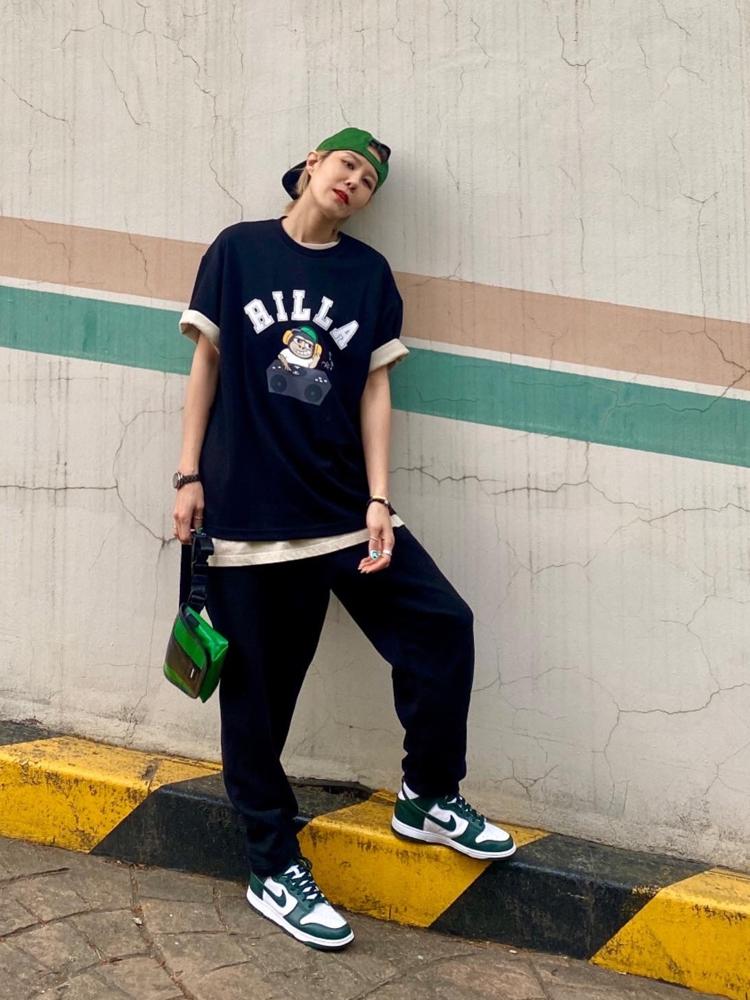Nike Dunk High SP Spartan Green, Jordan x Off-White Pro Jumpman Air Cap Forest Green 착용 스타일 - 1