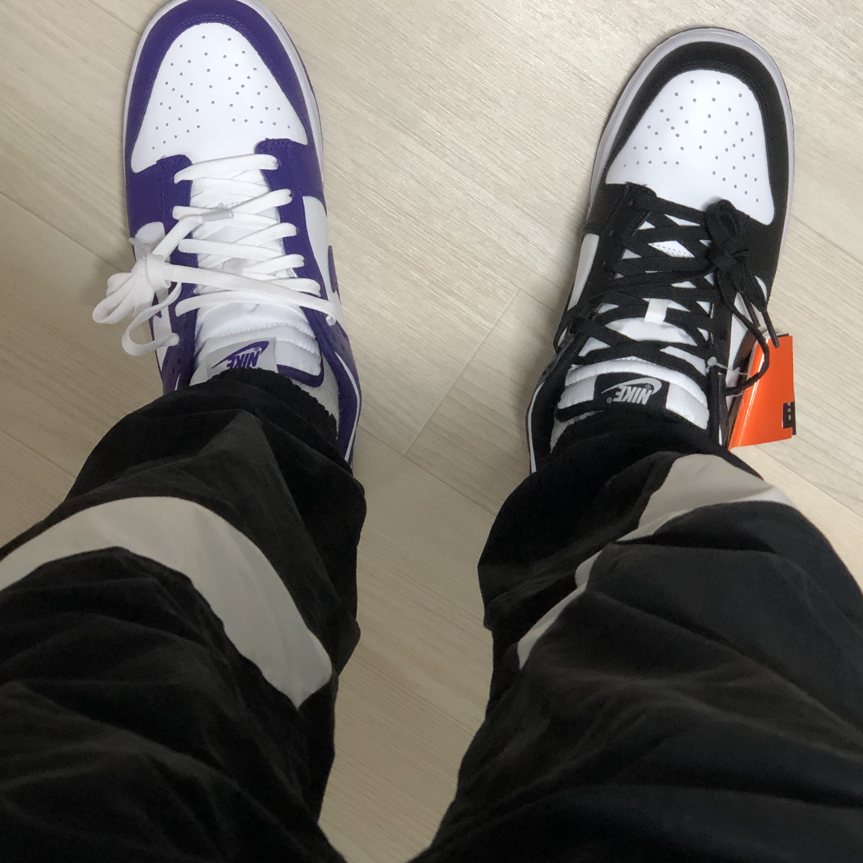 Nike Dunk Low Retro Black, Nike Dunk Low Retro Championship Court Purple 착용 스타일