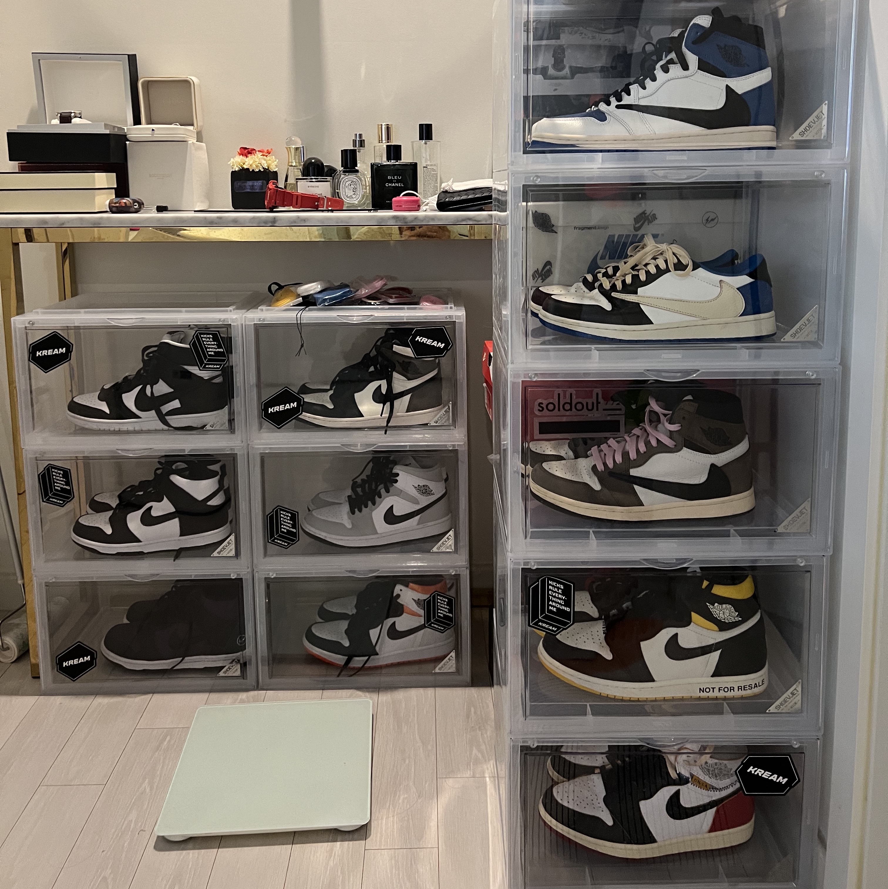 Jordan 1 x Travis Scott x Fragment Retro Low OG SP Military Blue, Jordan 1 x Travis Scott x Fragment Retro High OG SP Military Blue 착용 스타일
