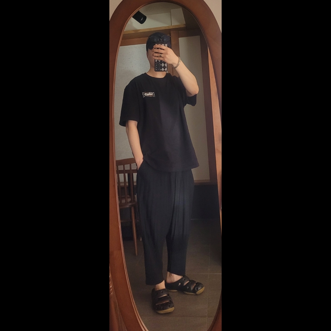 Stone Island 99661 6-Panel Cap Navy Blue - 21SS, Homme Plisse Issey Miyake Basics Pants Black 착용 스타일