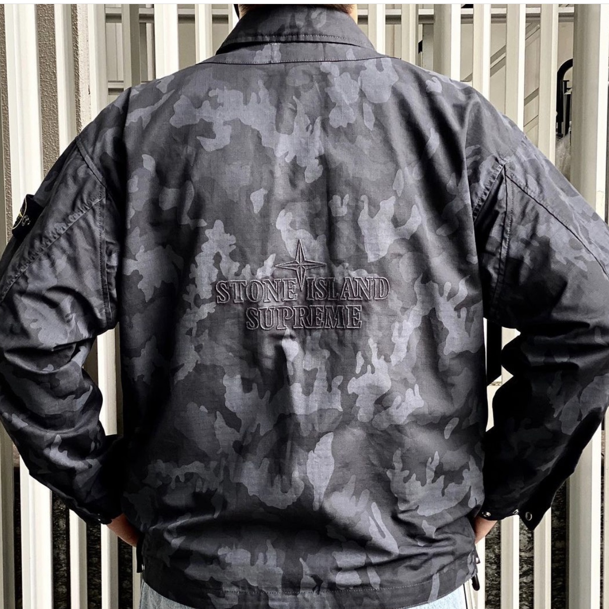 Supreme x Stone Island Reactive Ice Camo Ripstop Jacket Black - 22SS 착용 스타일
