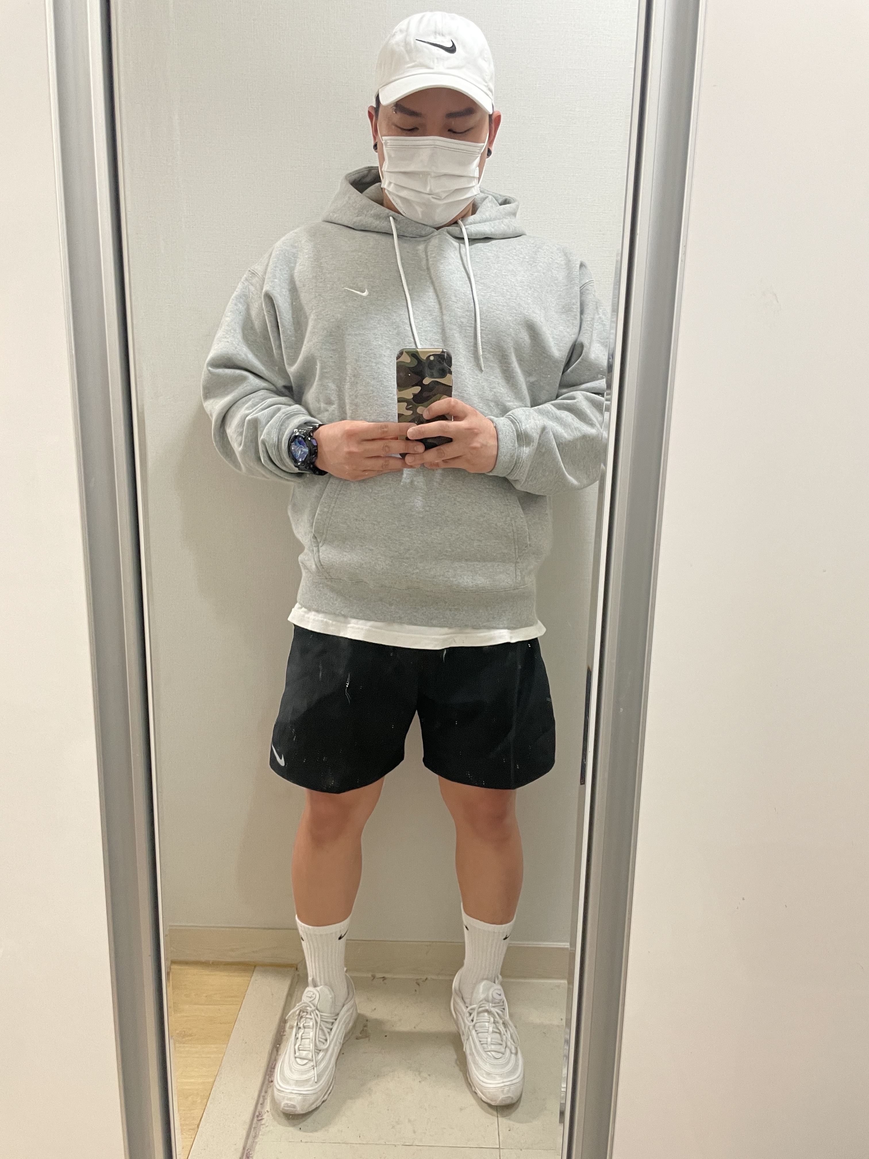 Nike NRG Solo Swoosh Fleece Hoodie Dark Grey Heather - Asia, (W) Nike Air Max 97 White Pure Platinum 착용 스타일 - 1
