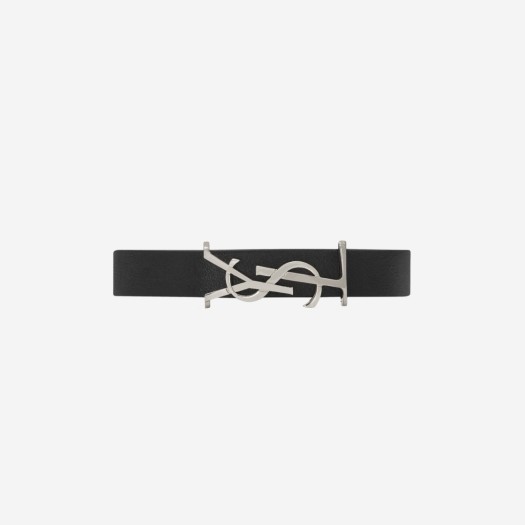 Saint Laurent Opyum Bracelet in Leather Silver Black