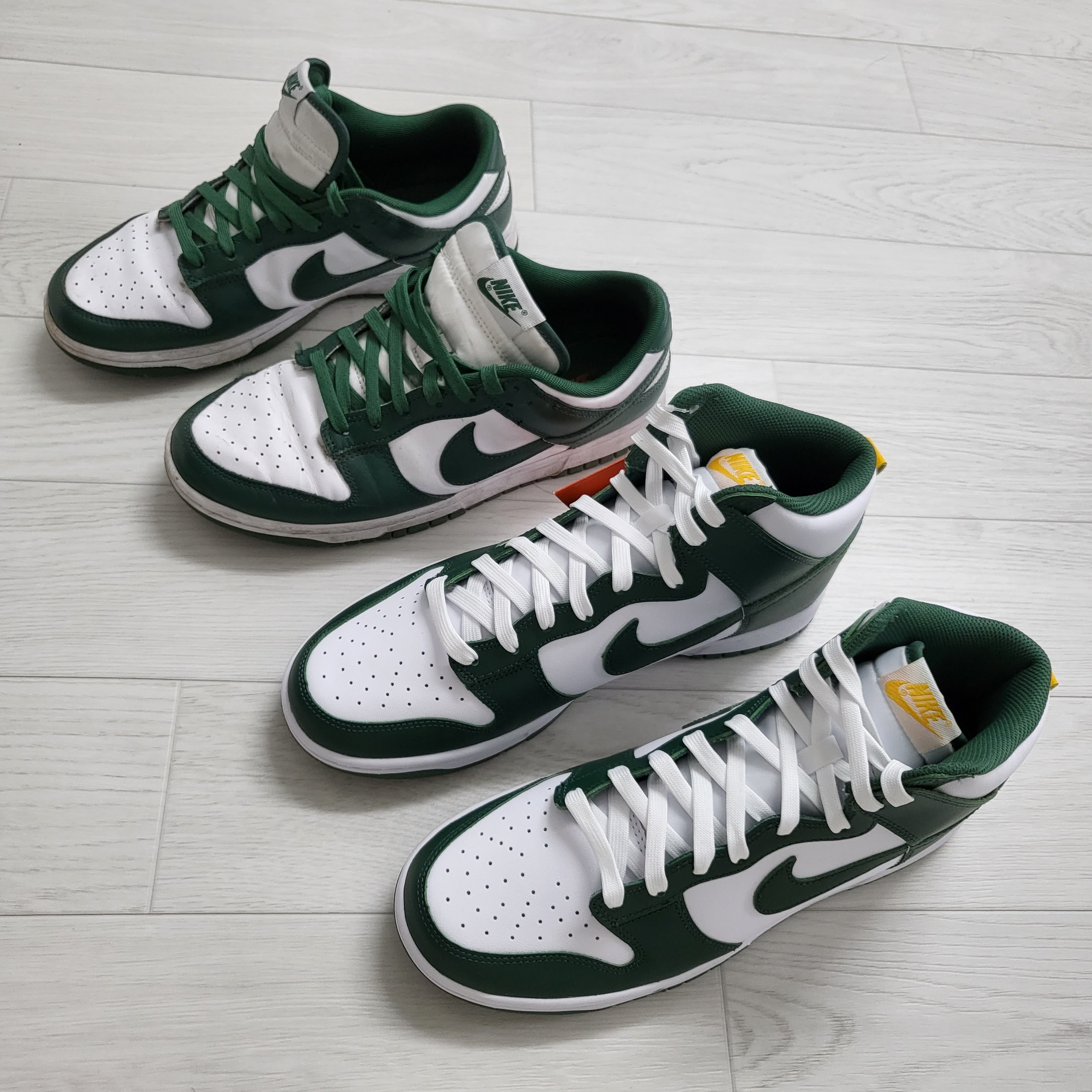 Nike Dunk High Retro Noble Green, Nike Dunk Low Retro Varsity Green 착용 스타일