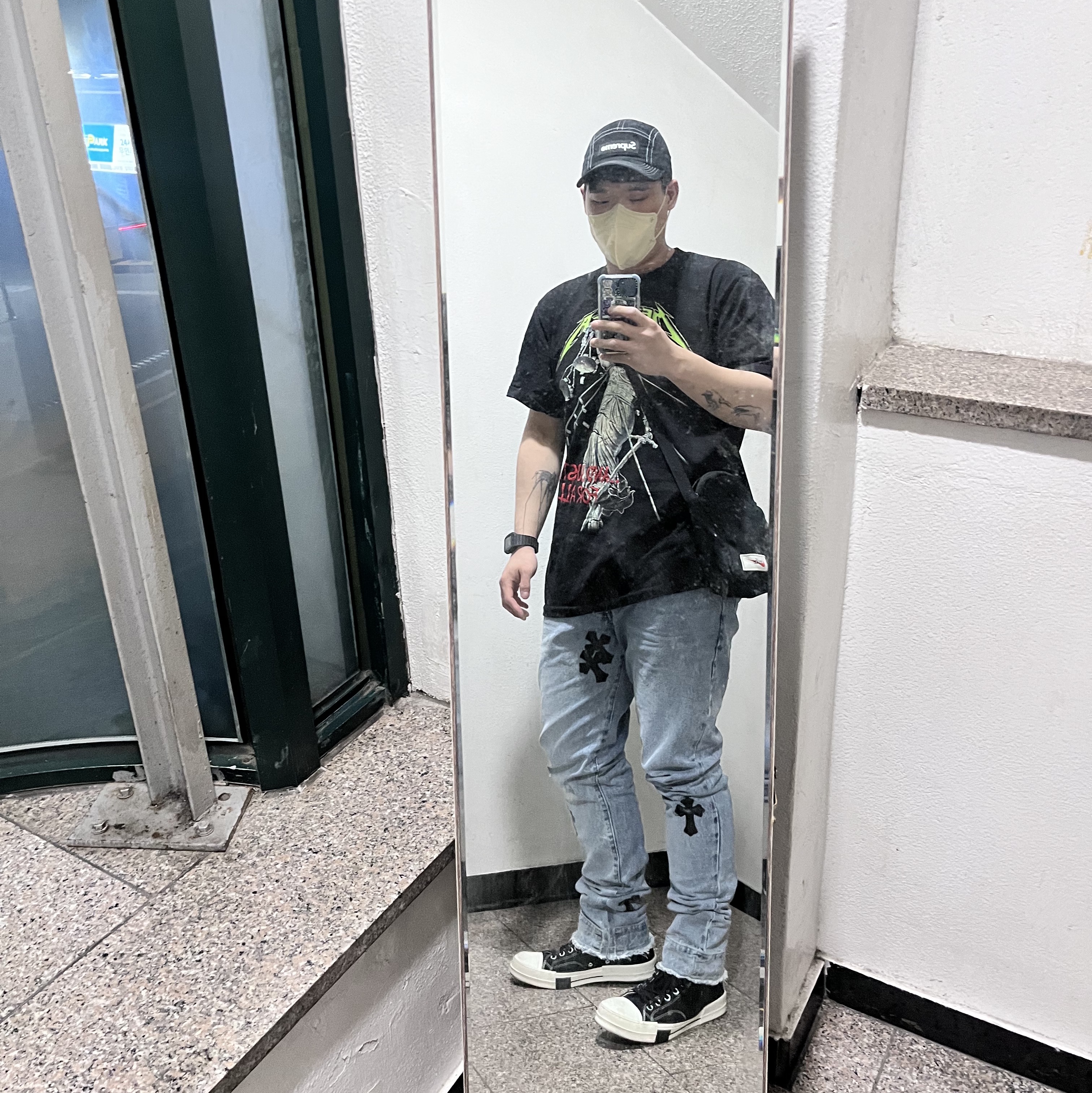Converse x Drkshdw Drkstr Chuck 70 High Black, Supreme 2-Tone Twill Camp Cap Black - 22SS 착용 스타일