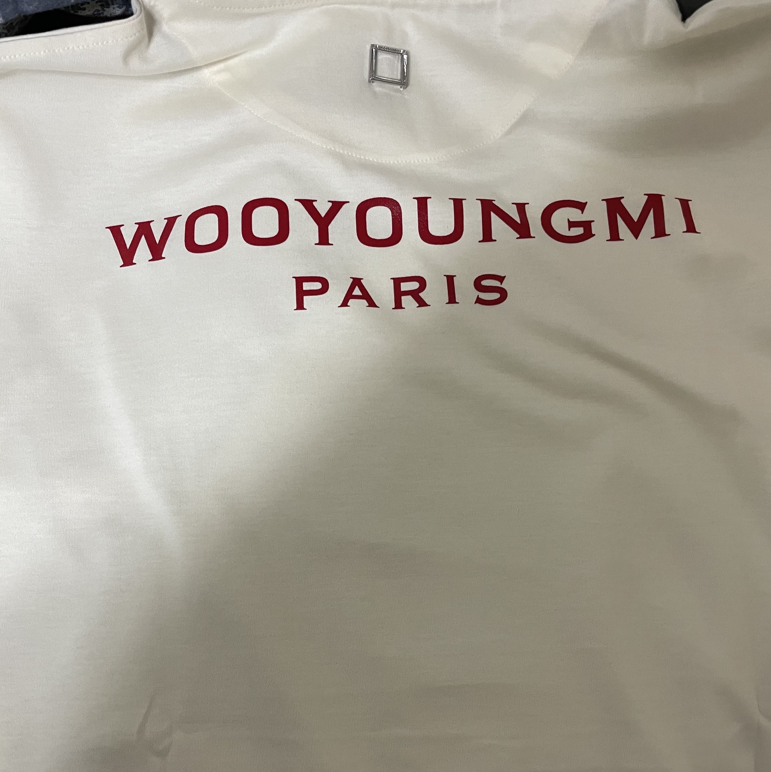 Wooyoungmi Red Back Logo T-Shirt Ivory - 22SS 착용 스타일