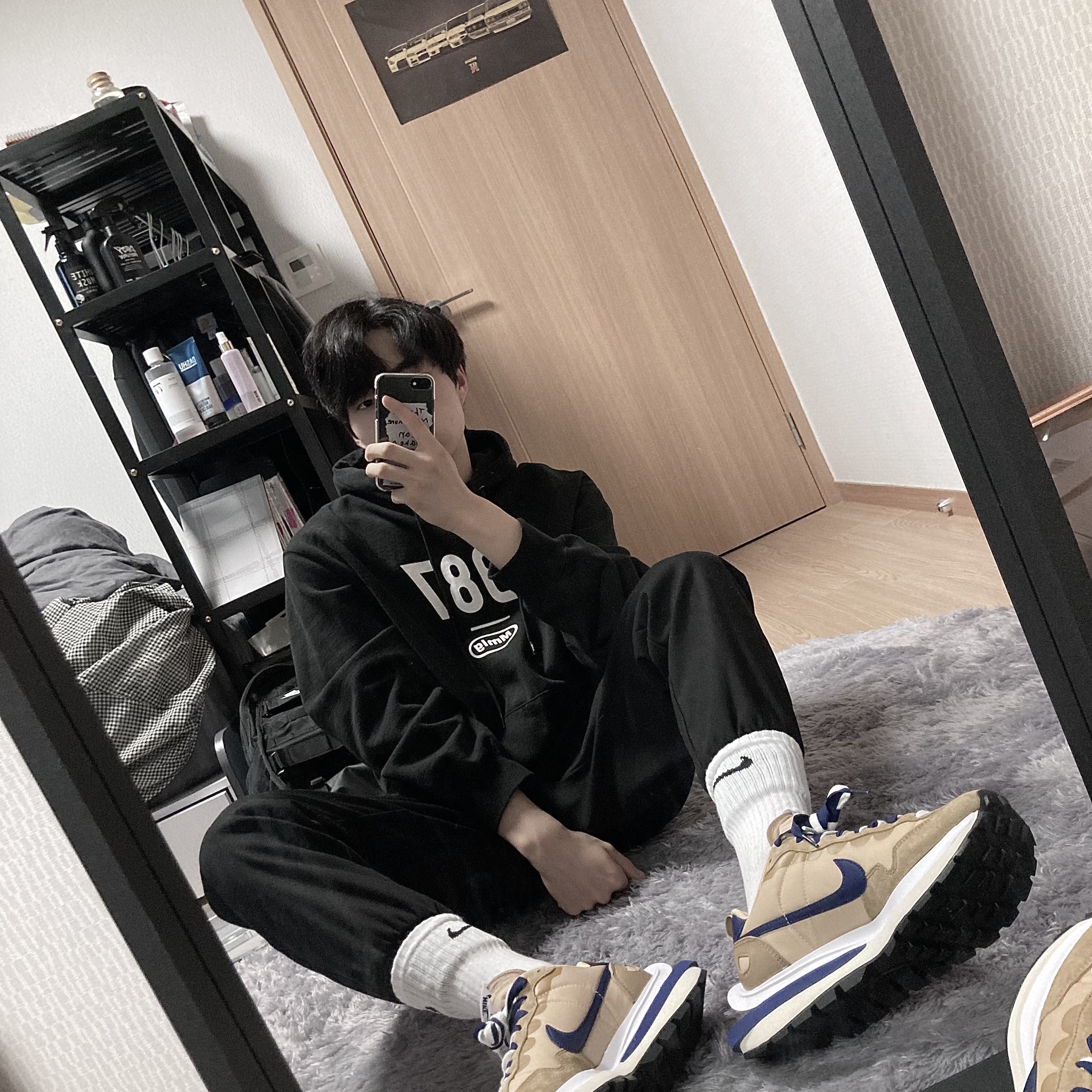 Nike x Sacai VaporWaffle Sesame and Blue Void 착용 스타일 - 2