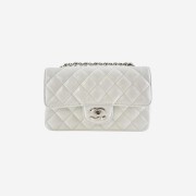 Chanel Mini Flap Bag Crumpled Glossy Calfskin & Silver White