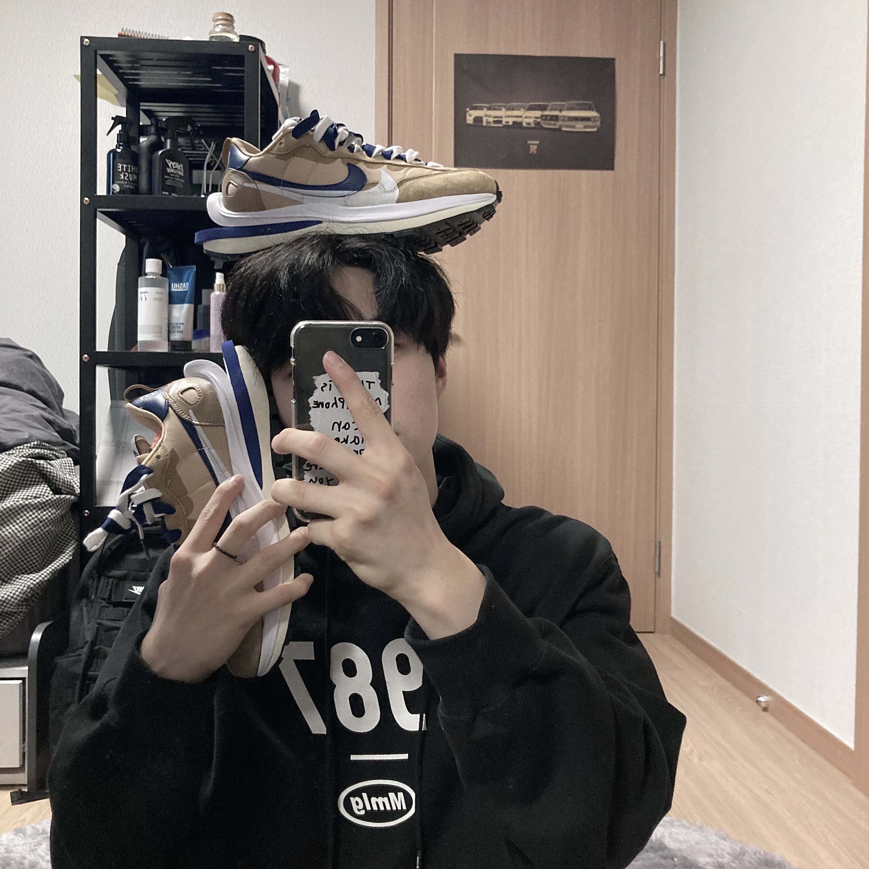 Nike x Sacai VaporWaffle Sesame and Blue Void 착용 스타일 - 1