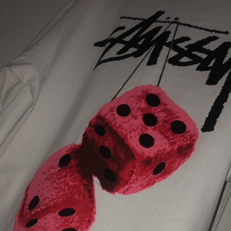 Stussy Fuzzy Dice T-Shirt White 착용 스타일 - 2