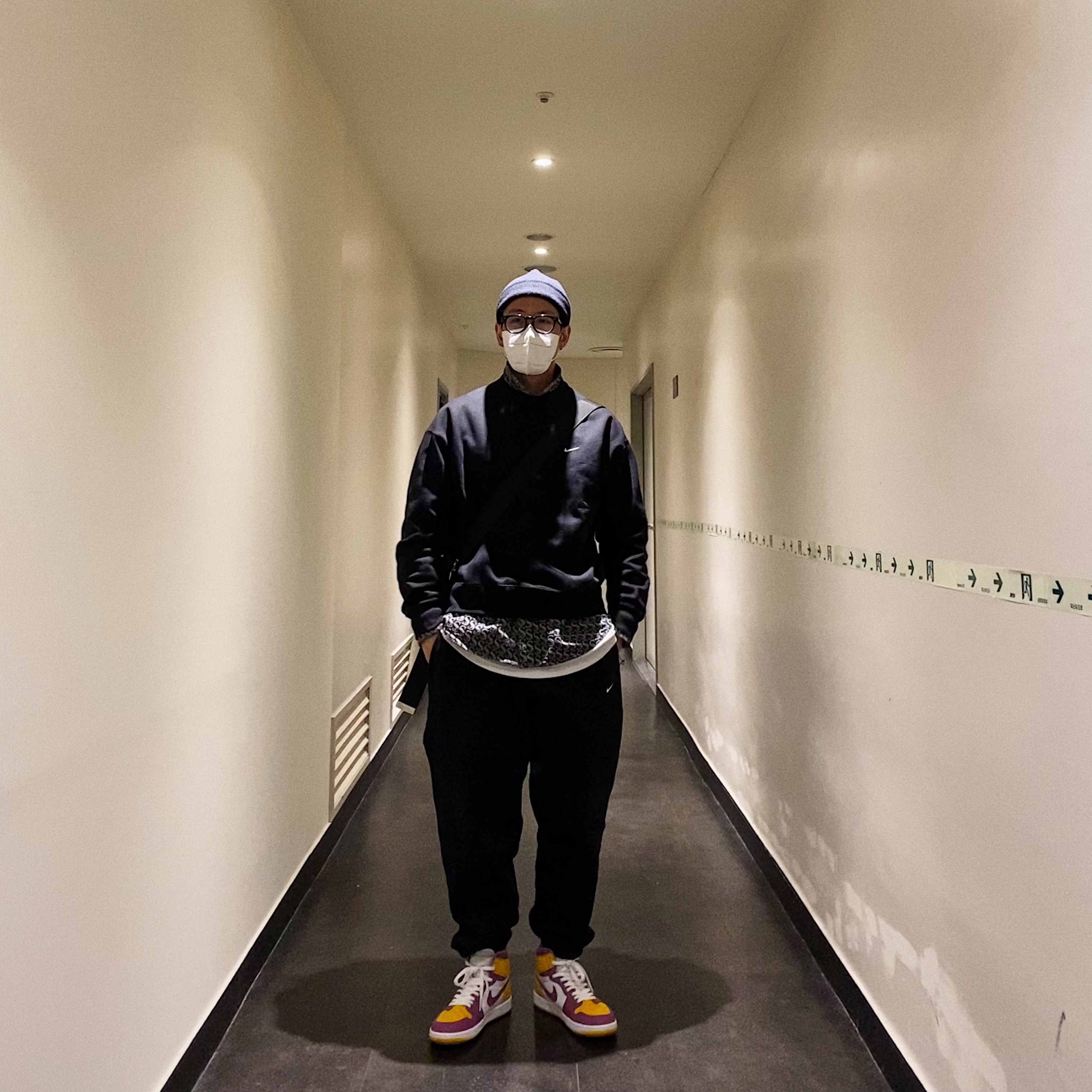 Supreme Monogram Denim Shirt Black - 21FW, Nike NRG Solo Swoosh Fleece Pants Black White - Asia 착용 스타일