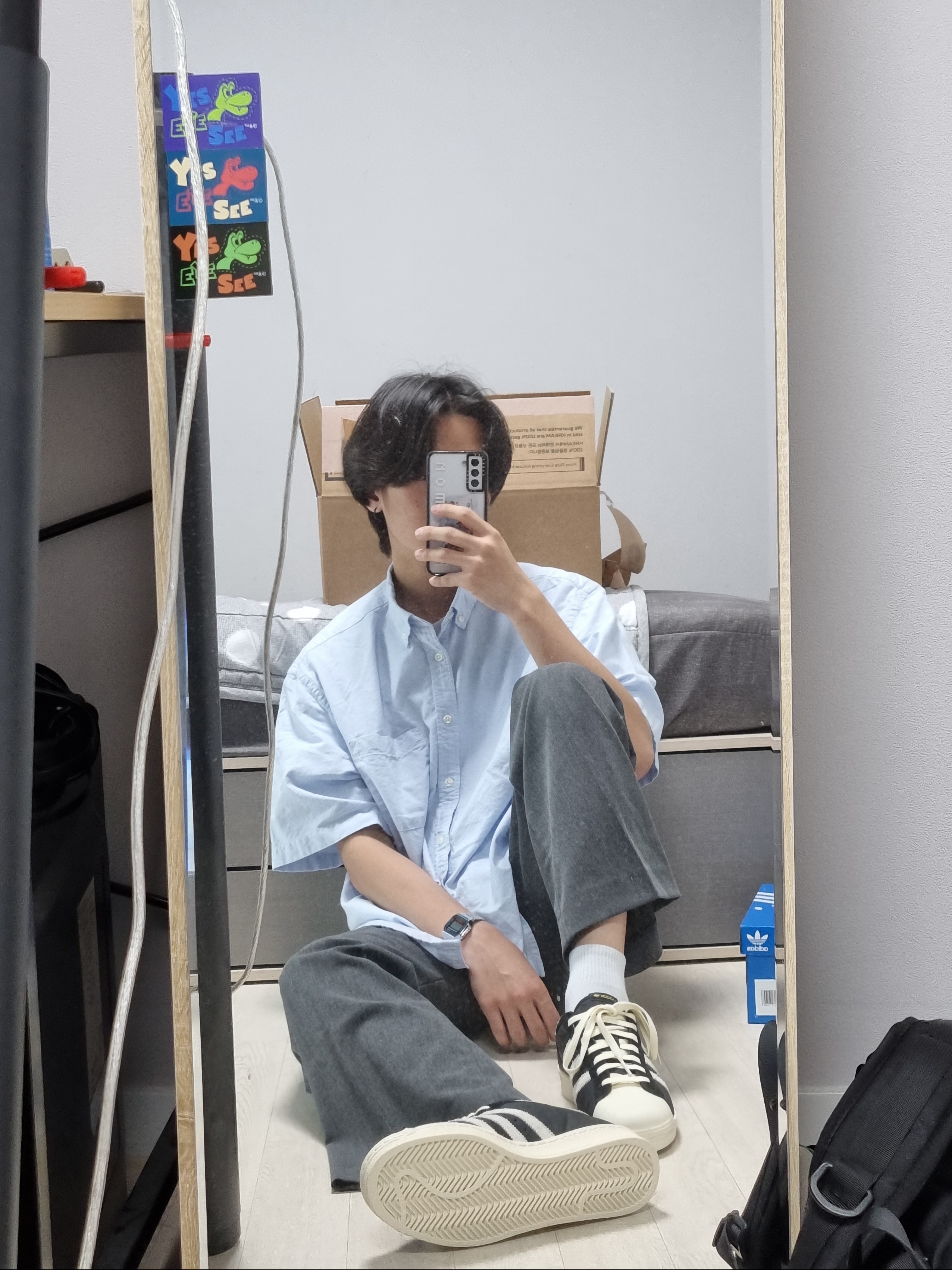Adidas Superstar 82 Black White 착용 스타일 - 1
