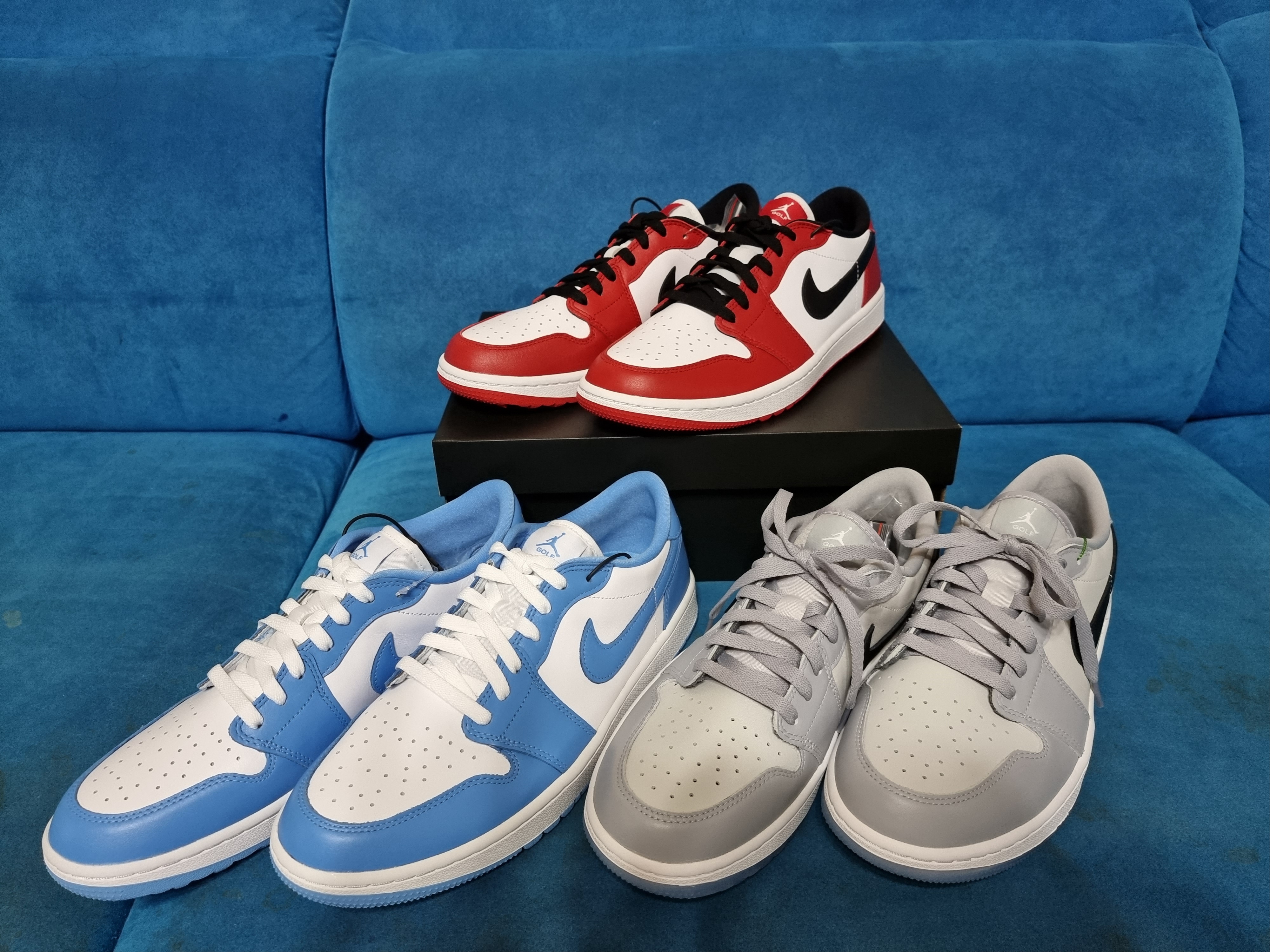 Jordan 1 Low Golf White and University Blue, Jordan 1 Low Golf Wolf Grey 착용 스타일 - 5