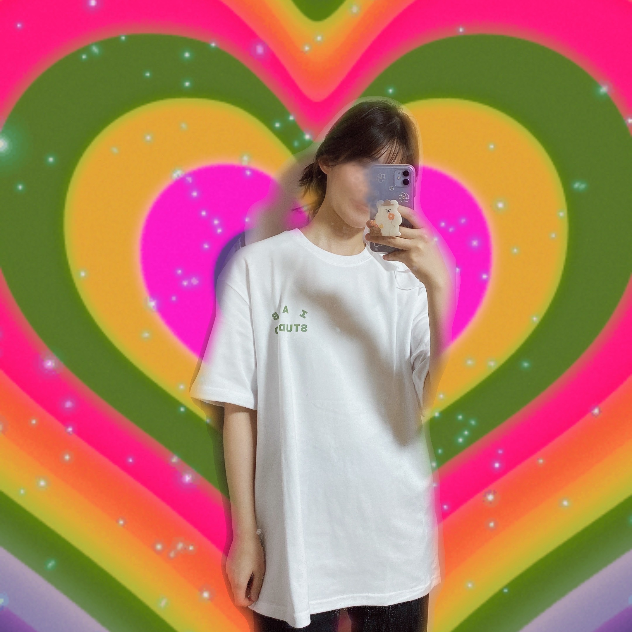 IAB Studio T-Shirt White Light Green 착용 스타일