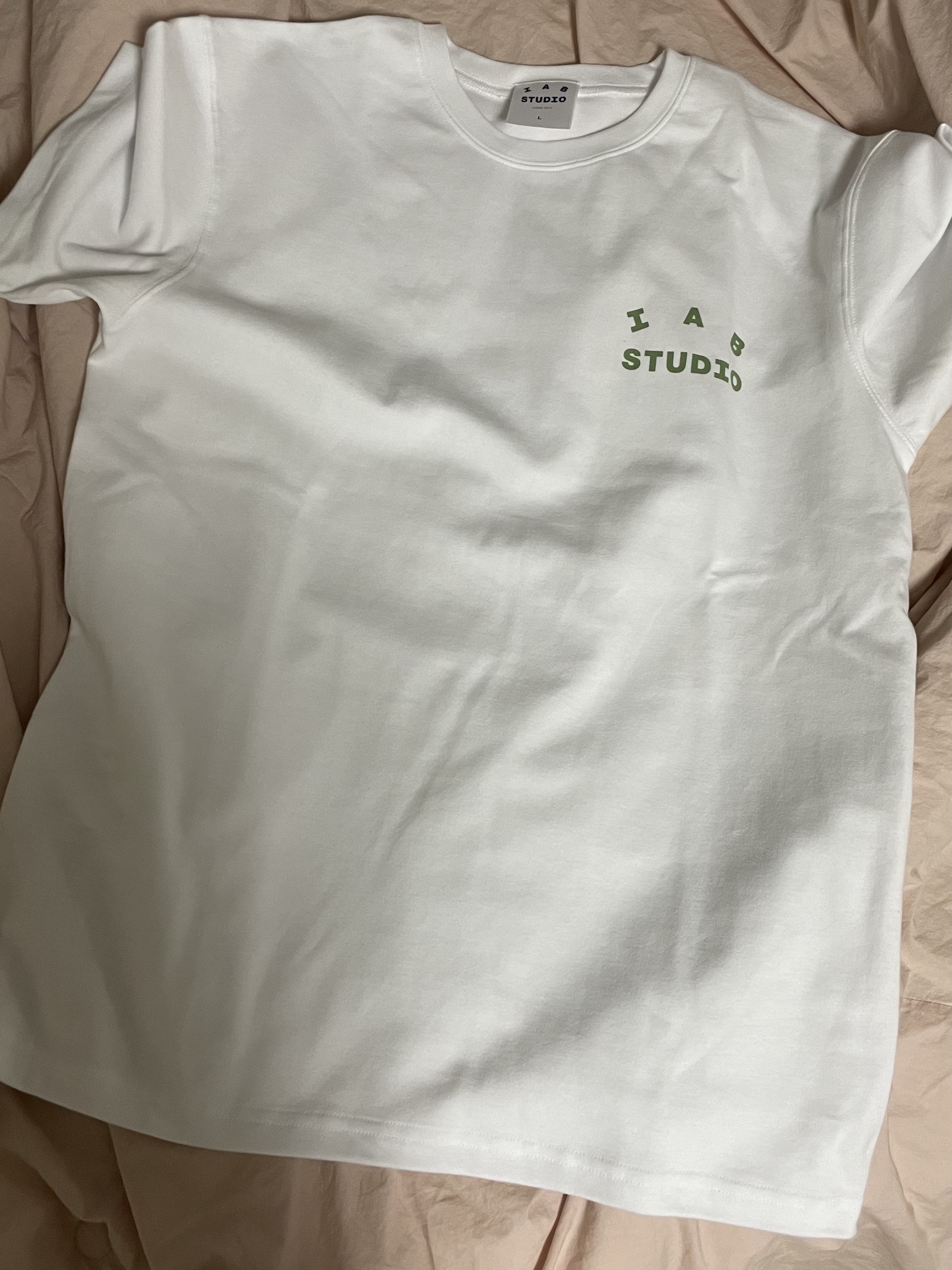 IAB Studio T-Shirt White Light Green 착용 스타일 - 2