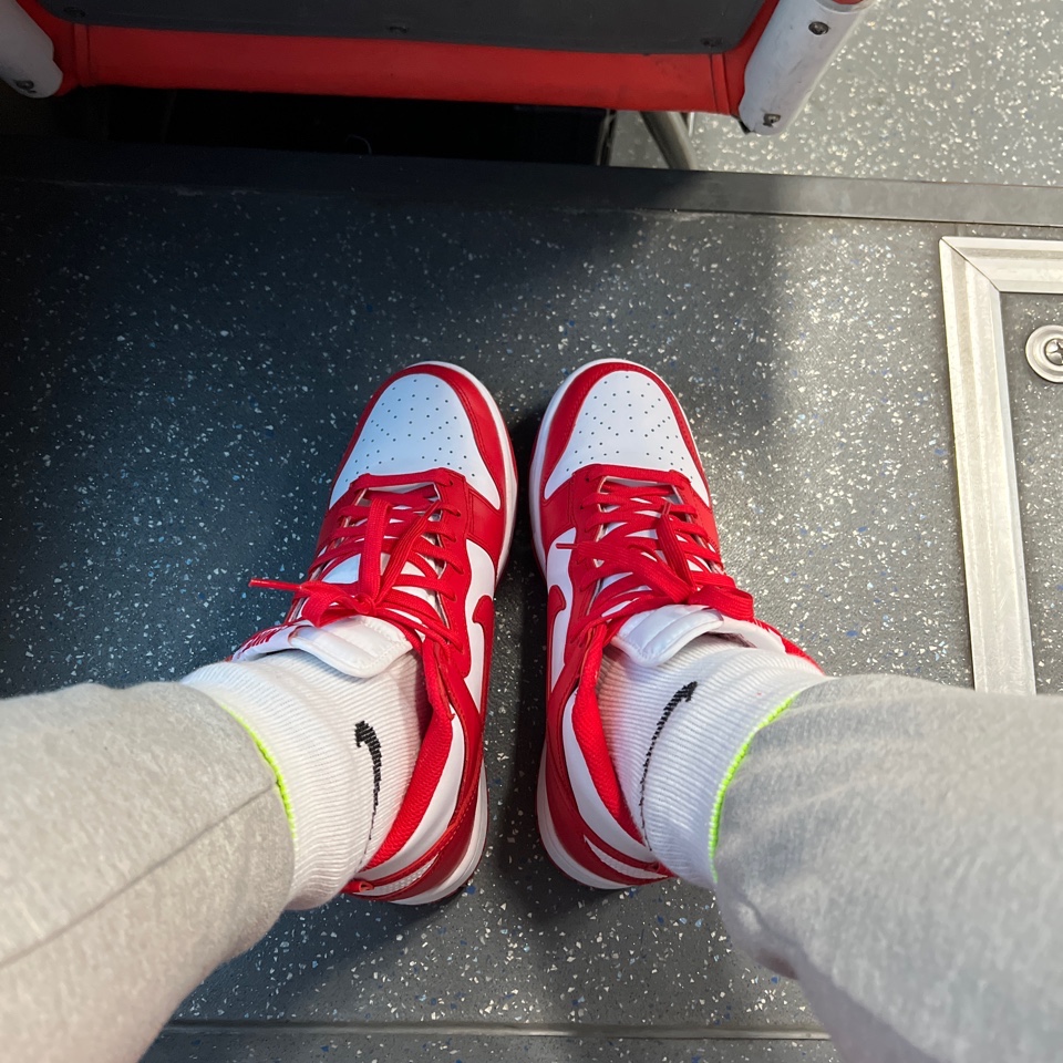 Nike Dunk High Retro Championship White and Red 착용 스타일