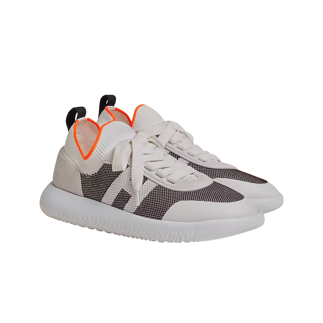 (W) 에르메스 크루 스니커즈 H 니트 스웨이드 고트스킨 & 프루누아 블랑((W) Hermes Crew Sneakers H Knit Suede Goatskin & Prunoir Blanc) - 2