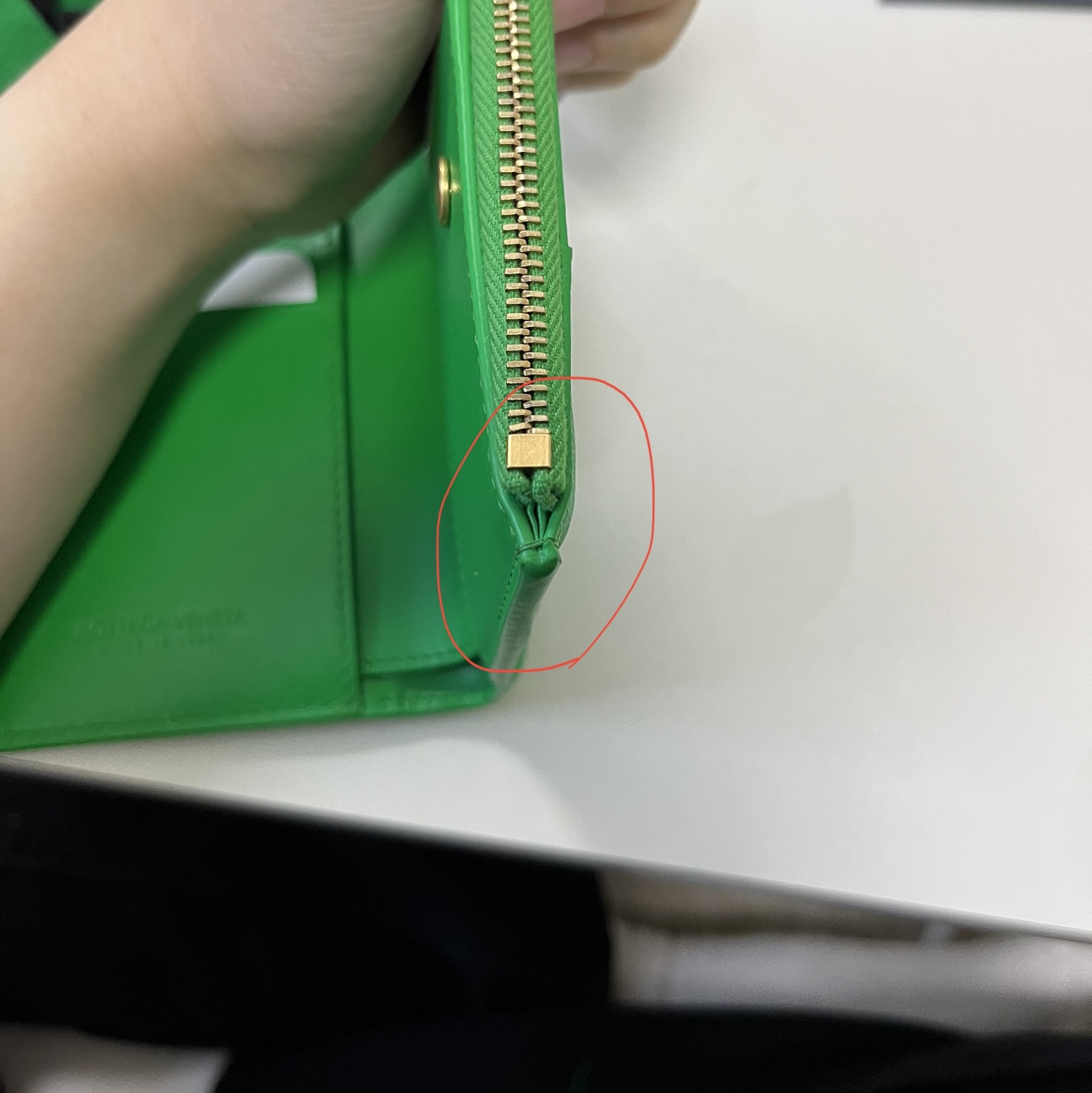 Bottega Veneta Bi-Fold Zip Wallet Parakeet 착용 스타일