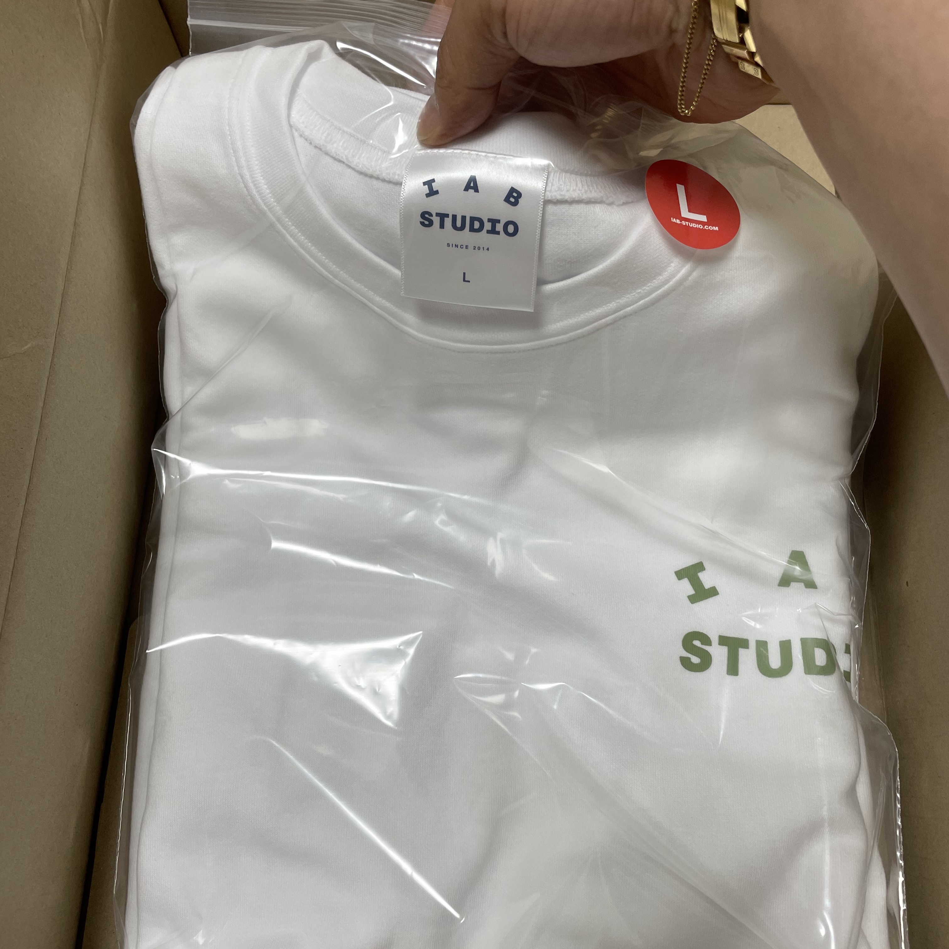 IAB Studio T-Shirt White Light Green 착용 스타일