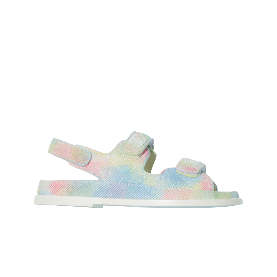 G35927-X56389-K3815 (W) Chanel Sandals Printed Fabric & Green Pink Blue