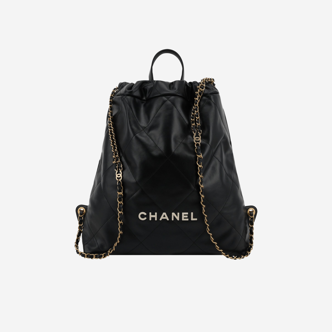 샤넬 22 백팩 샤이니 카프스킨 & 골드 래커드 메탈 블랙, Chanel