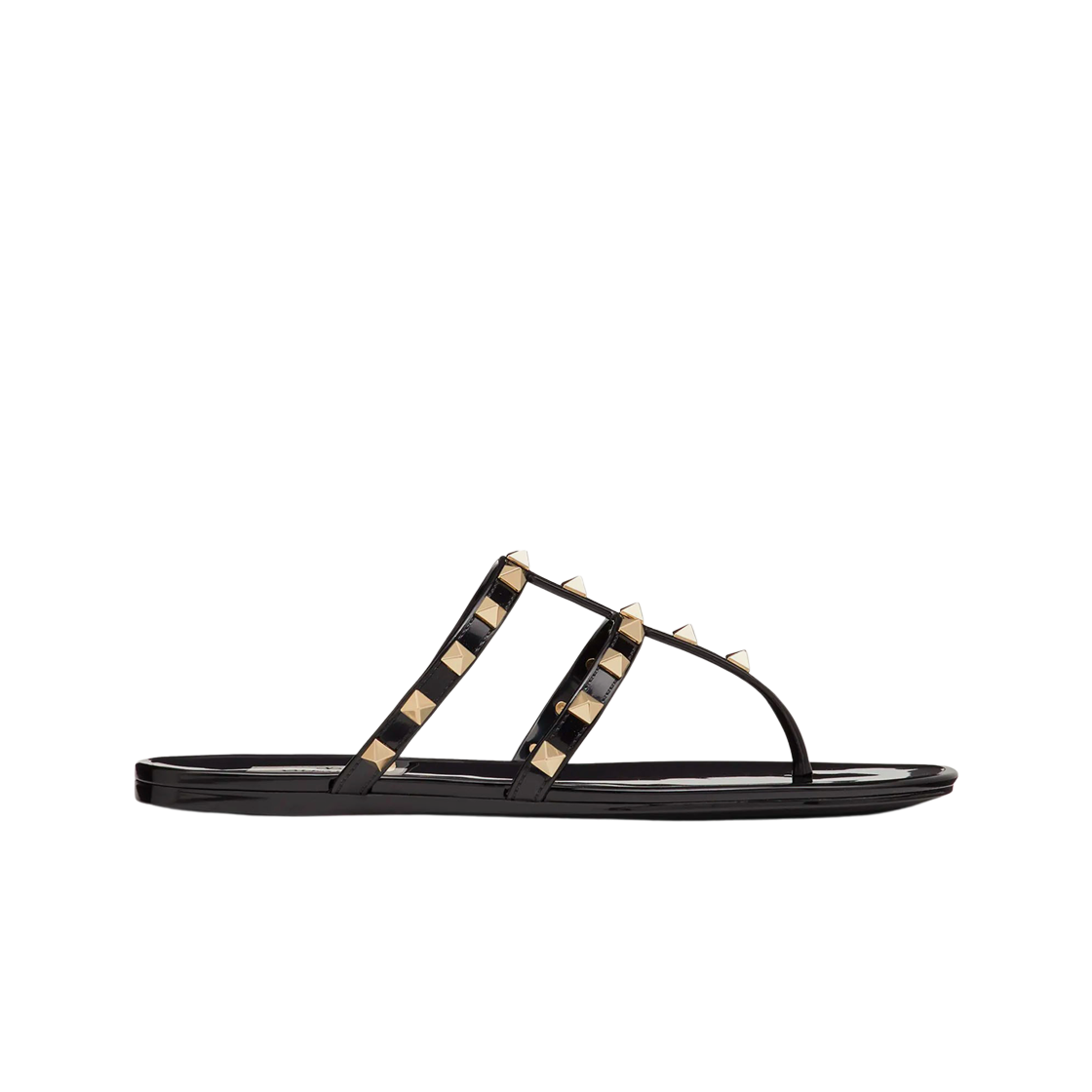 (W) 발렌티노 락스터드 플랫 러버 샌들 블랙((W) Valentino Rockstud Flat Rubber Sandal Black)