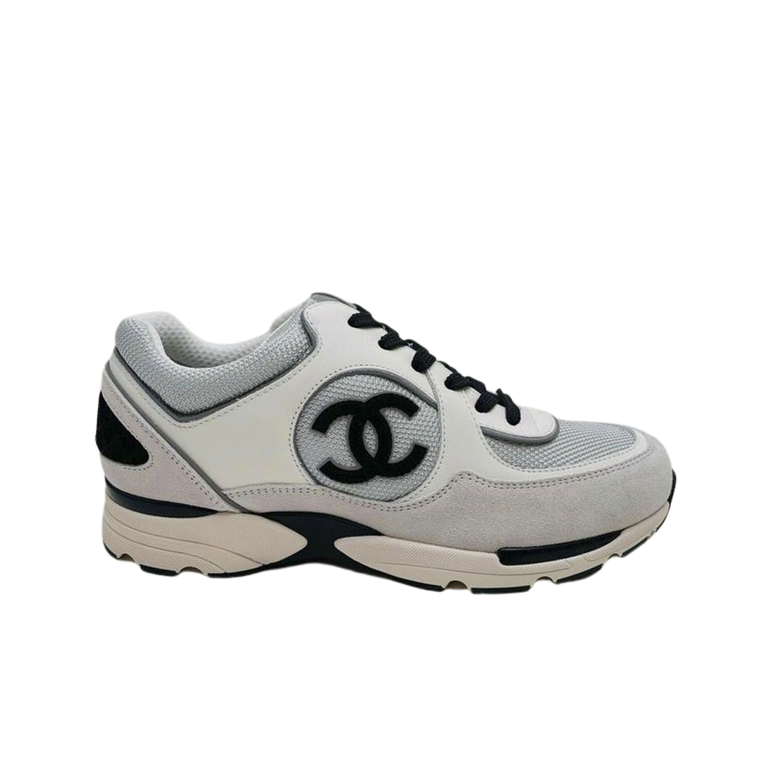 G39066-Y55827-K4290 (W) Chanel Sneakers Mesh Suede Calfskin & White Silver Light Grey
