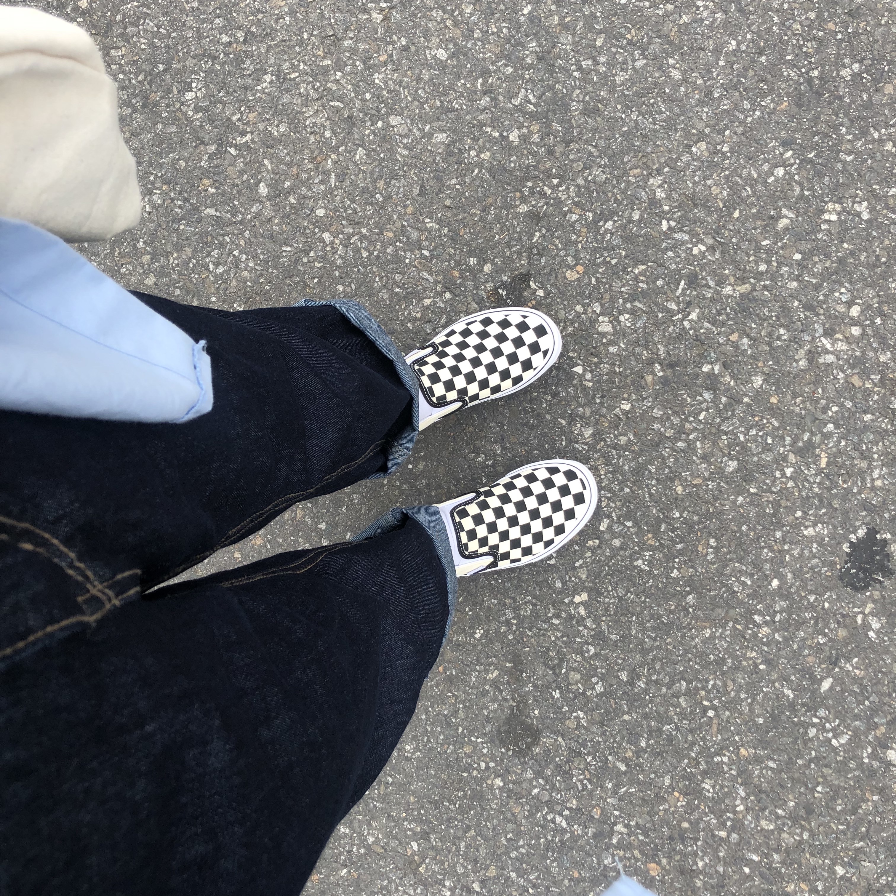 Vans Slip-On Checkerboard 착용 스타일