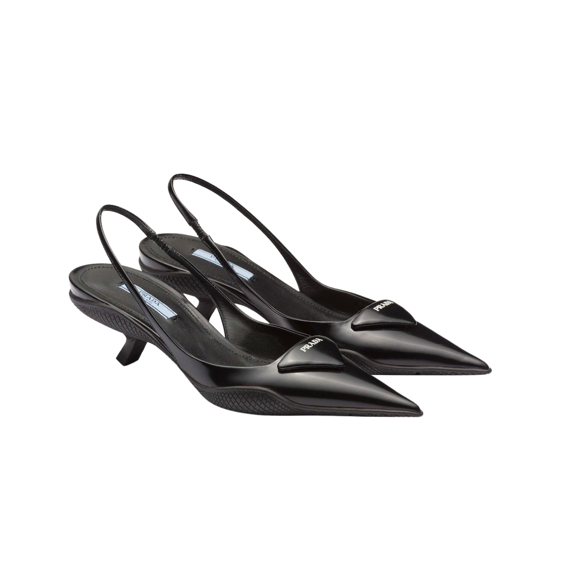 (W) 프라다 브러쉬드 레더 슬링백 펌프스 블랙((W) Prada Brushed Leather Slingback Pumps Black) - 2
